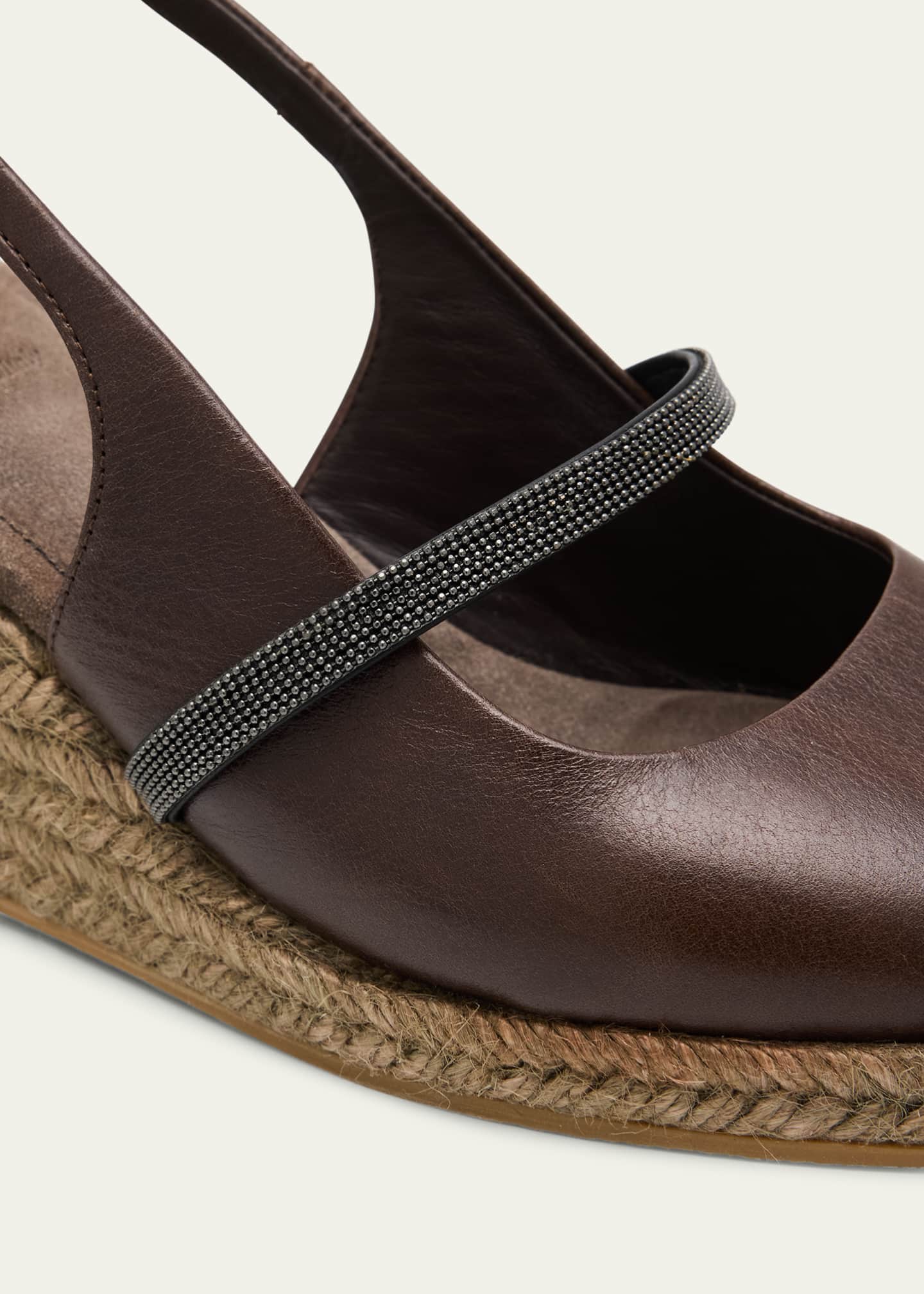 Brunello Cucinelli Leather Mary Jane Slingback Espadrilles