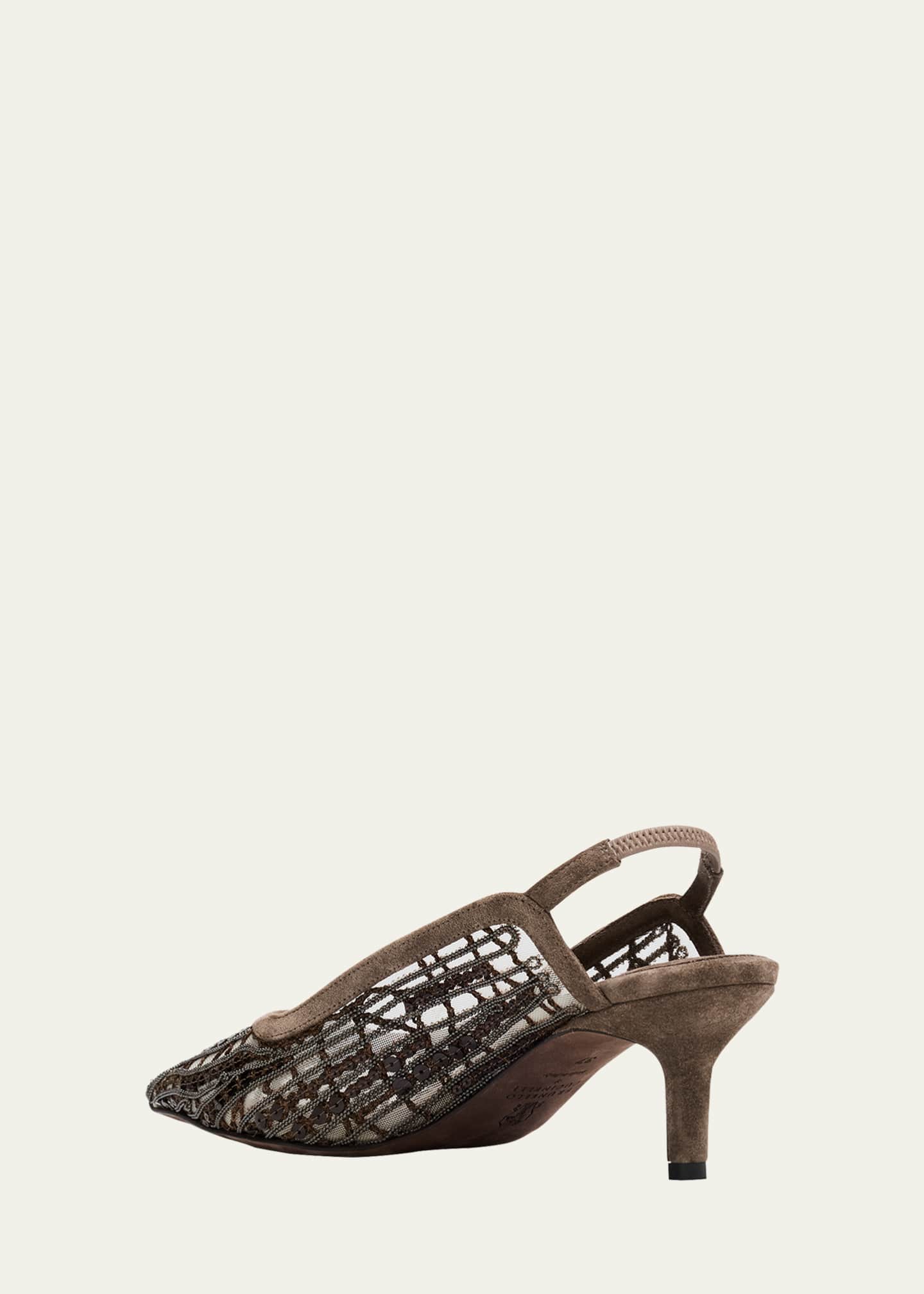 Brunello Cucinelli Monili Suede Kitten-Heel Slingback Pumps Image 4 of 5