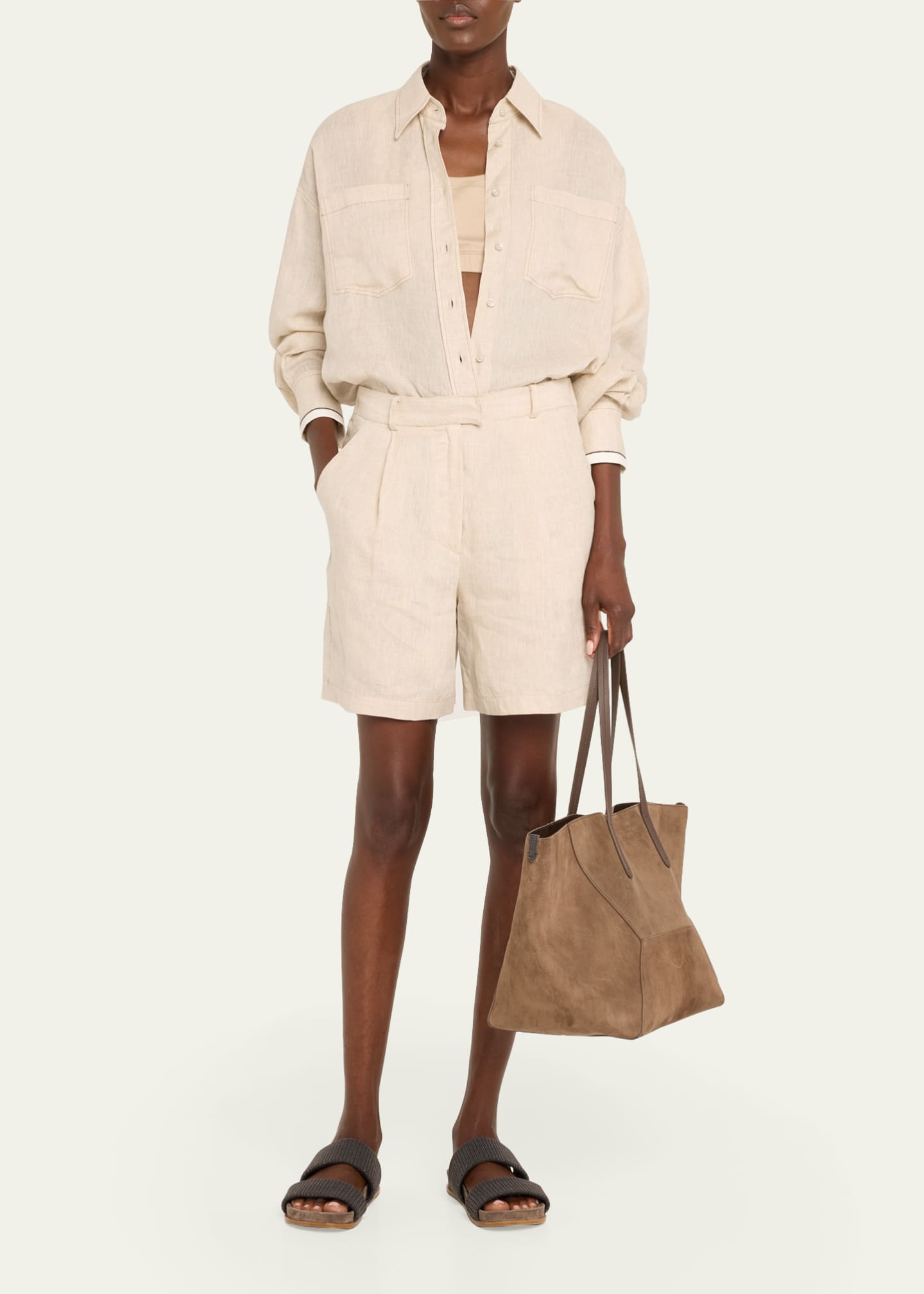 Brunello Cucinelli Double-Band Monili Slide Sandals Image 3 of 6