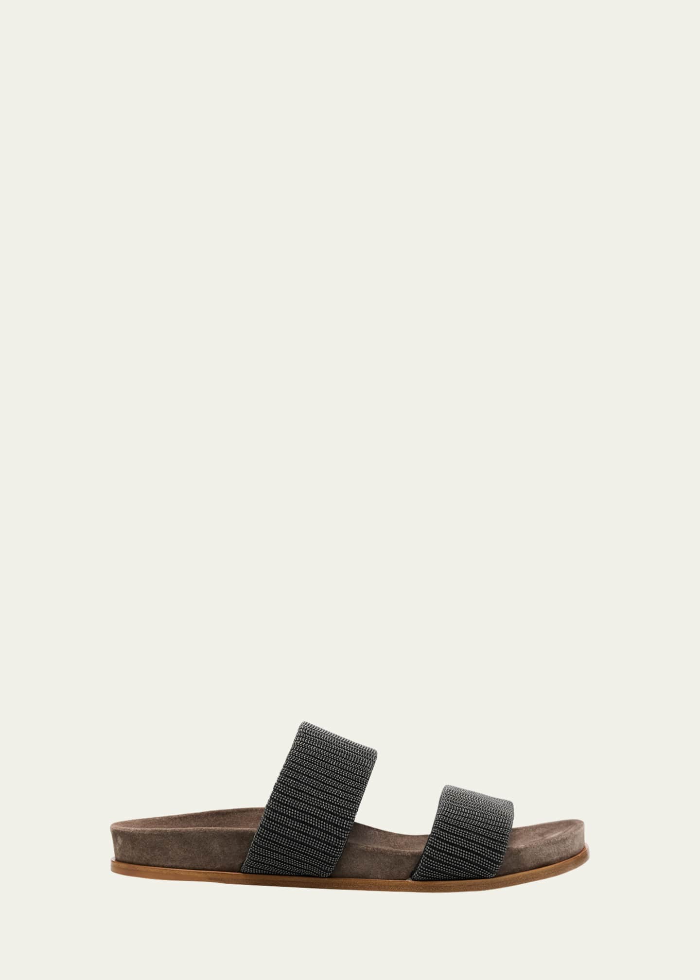 Brunello Cucinelli Double-Band Monili Slide Sandals Image 1 of 6