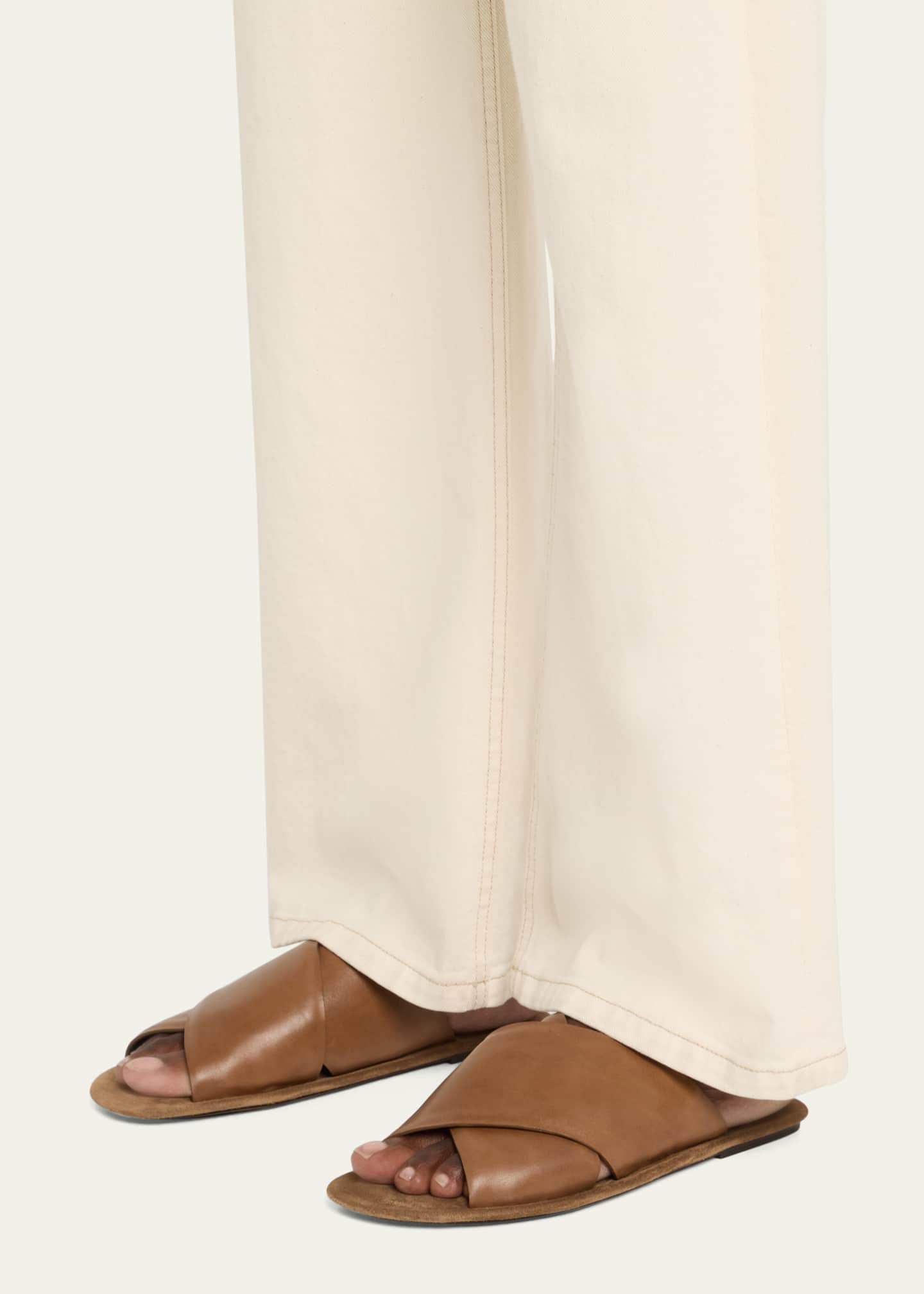 Brunello Cucinelli Leather Crisscross Slide Sandals Image 2 of 6