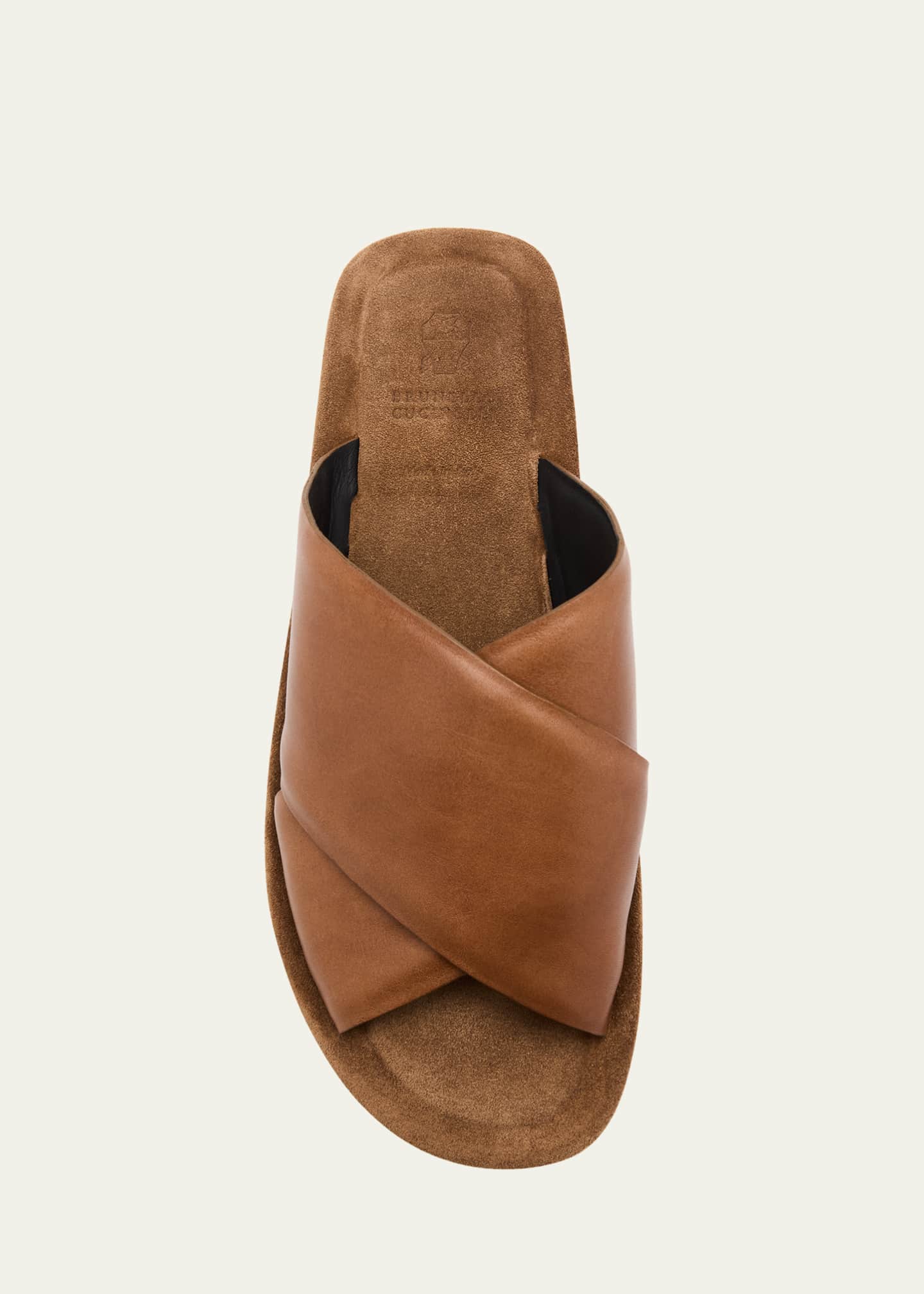 Brunello Cucinelli Leather Crisscross Slide Sandals Image 6 of 6