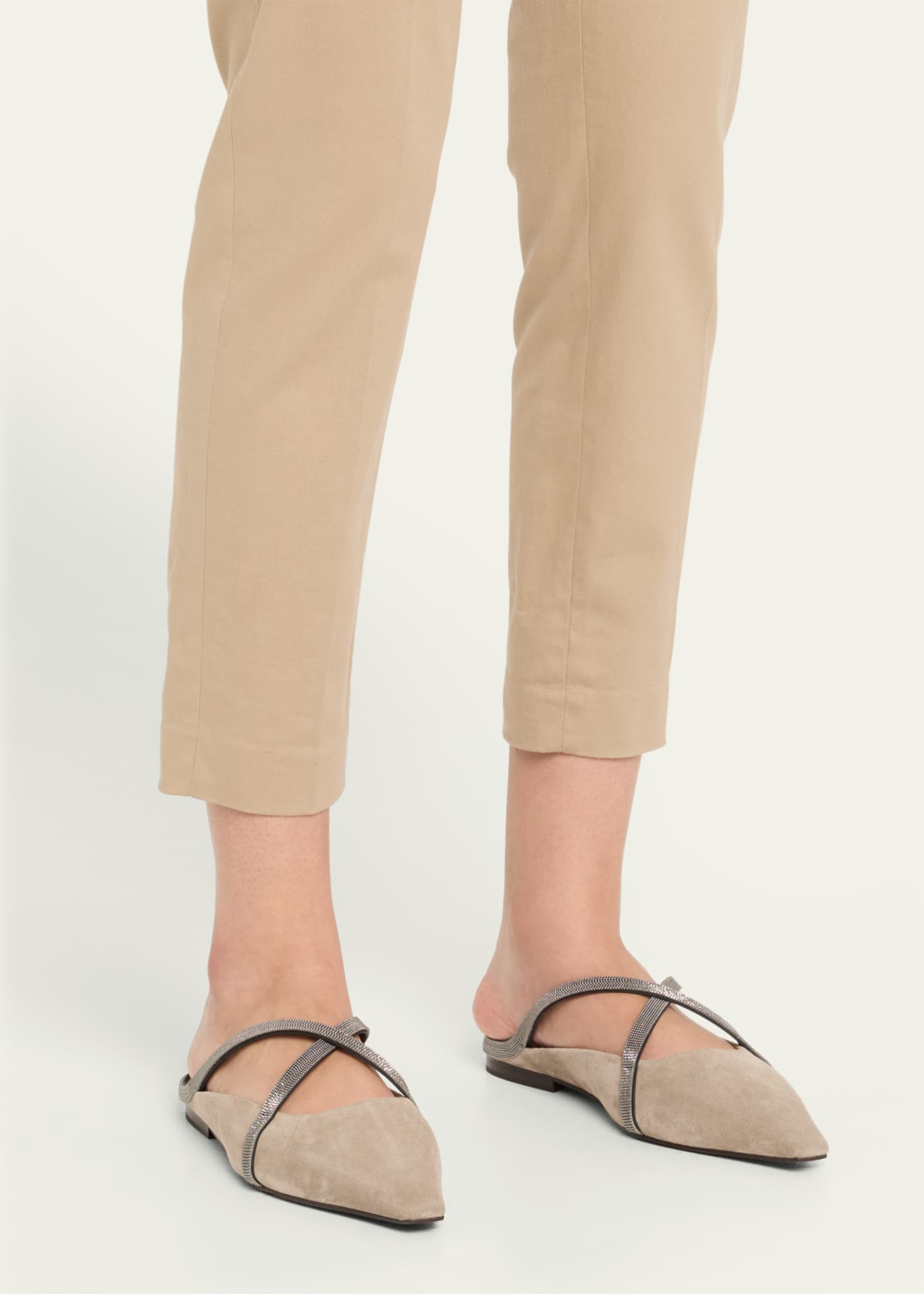 Brunello Cucinelli Monili Crisscross Suede Mule Flats Image 2 of 6