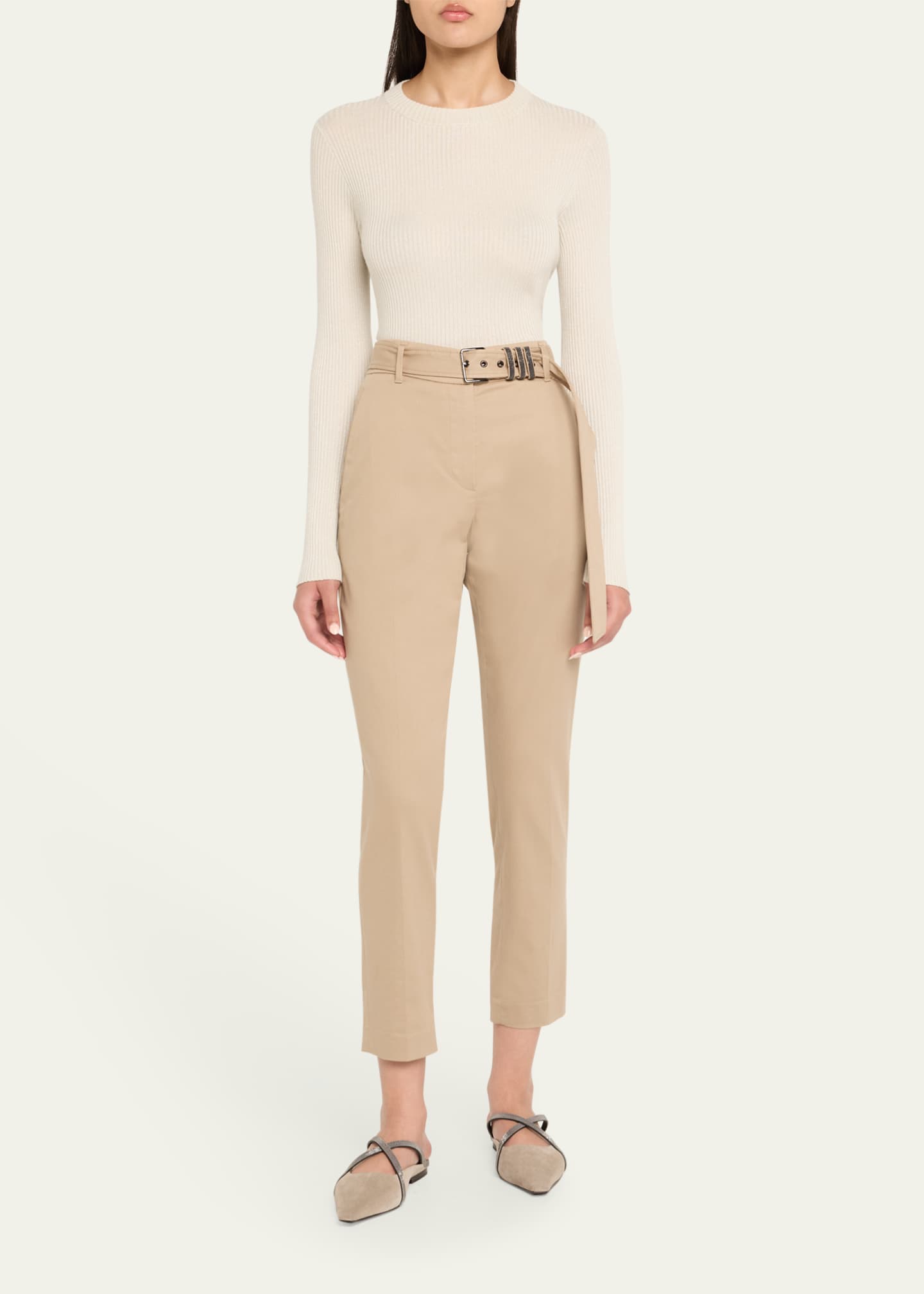 Brunello Cucinelli Monili Crisscross Suede Mule Flats Image 3 of 6