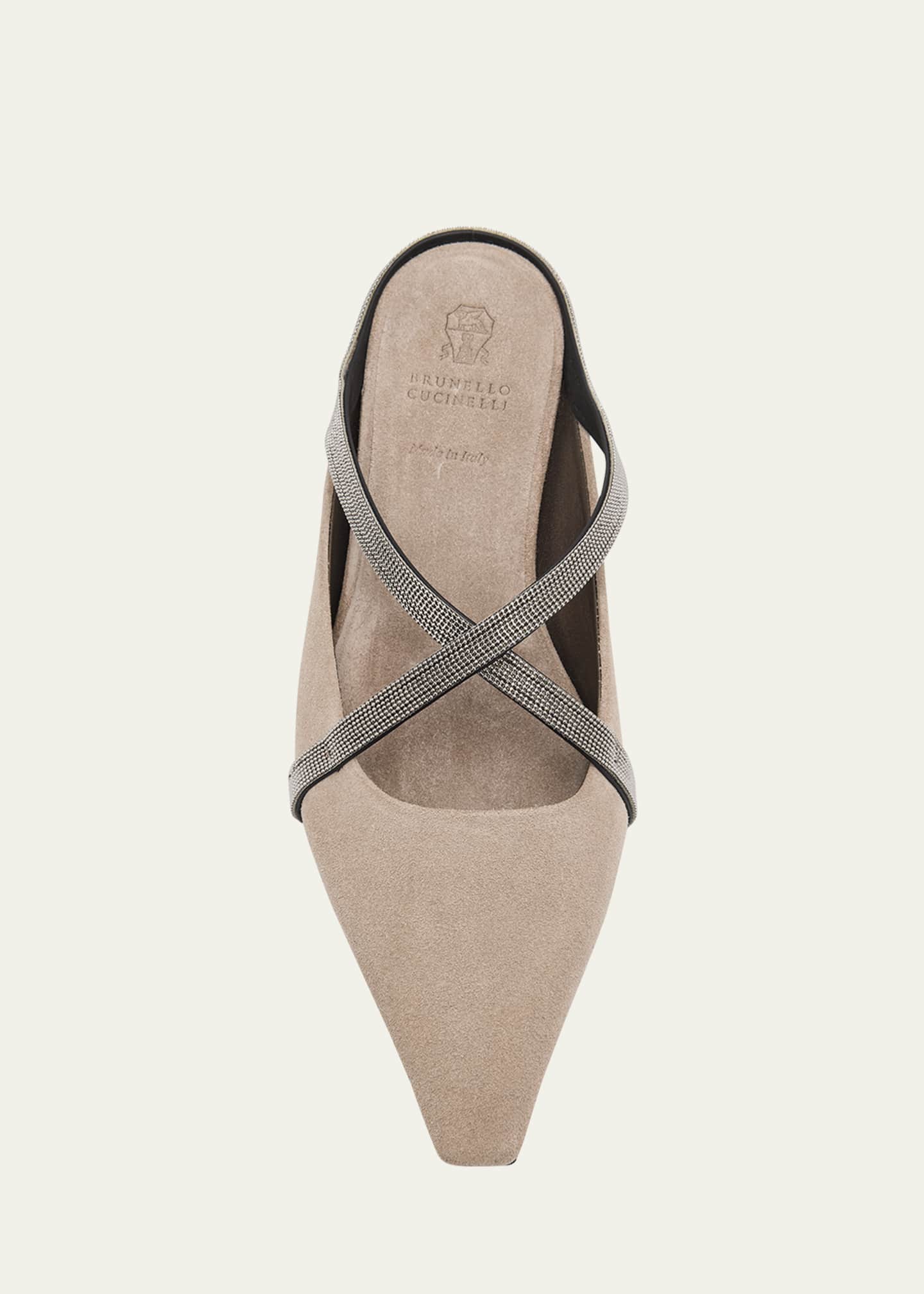 Brunello Cucinelli Monili Crisscross Suede Mule Flats Image 6 of 6