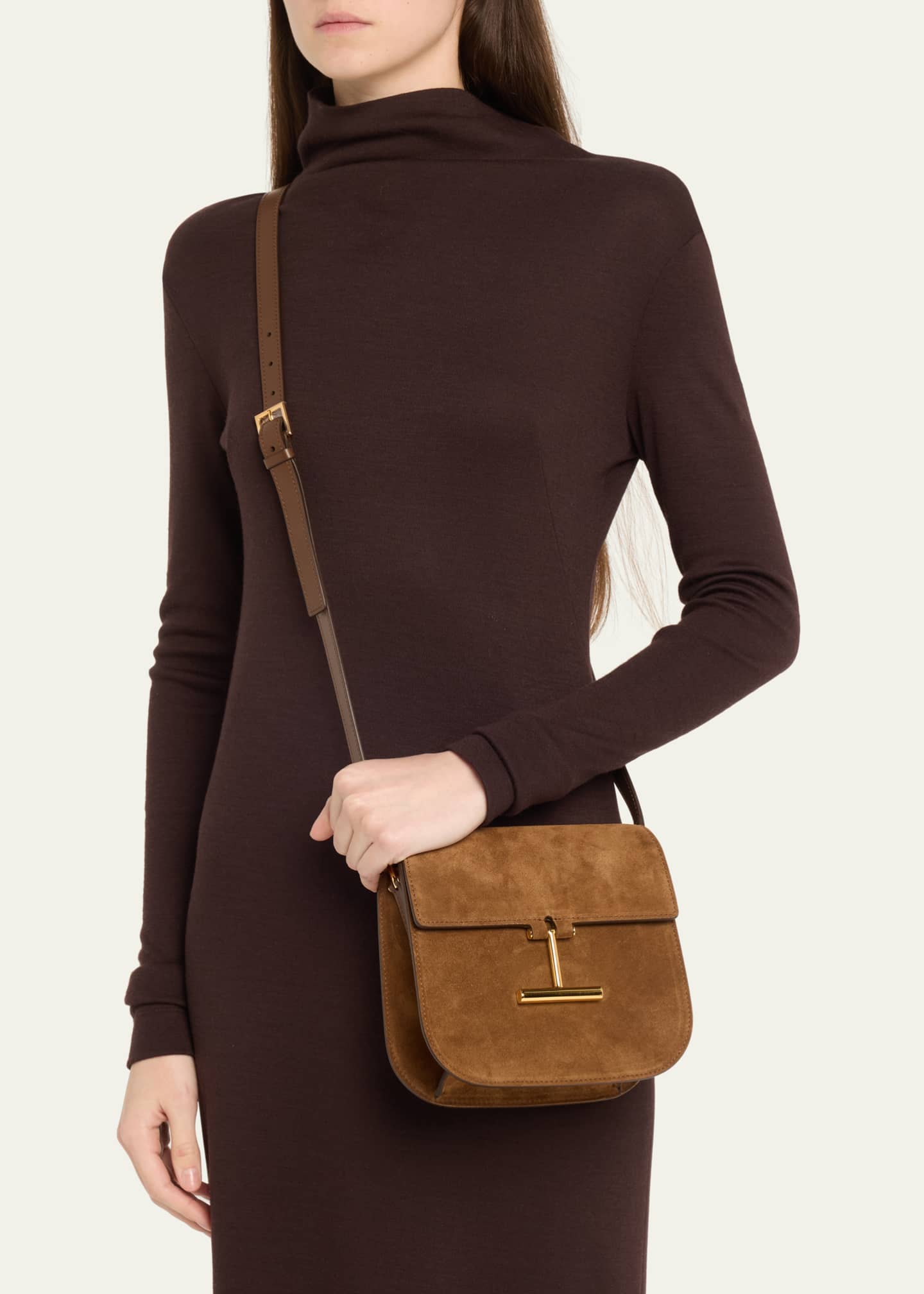 TOM FORD Tara Mini Flap Crossbody Bag in Suede and Leather Image 2 of 6