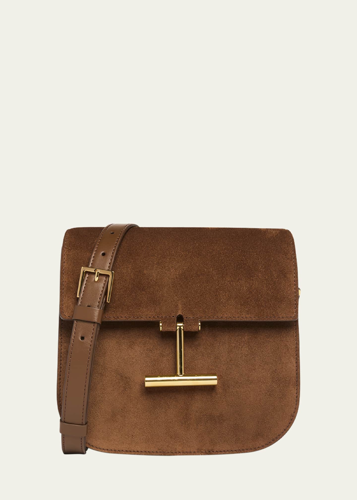 TOM FORD Tara Mini Flap Crossbody Bag in Suede and Leather Image 1 of 6