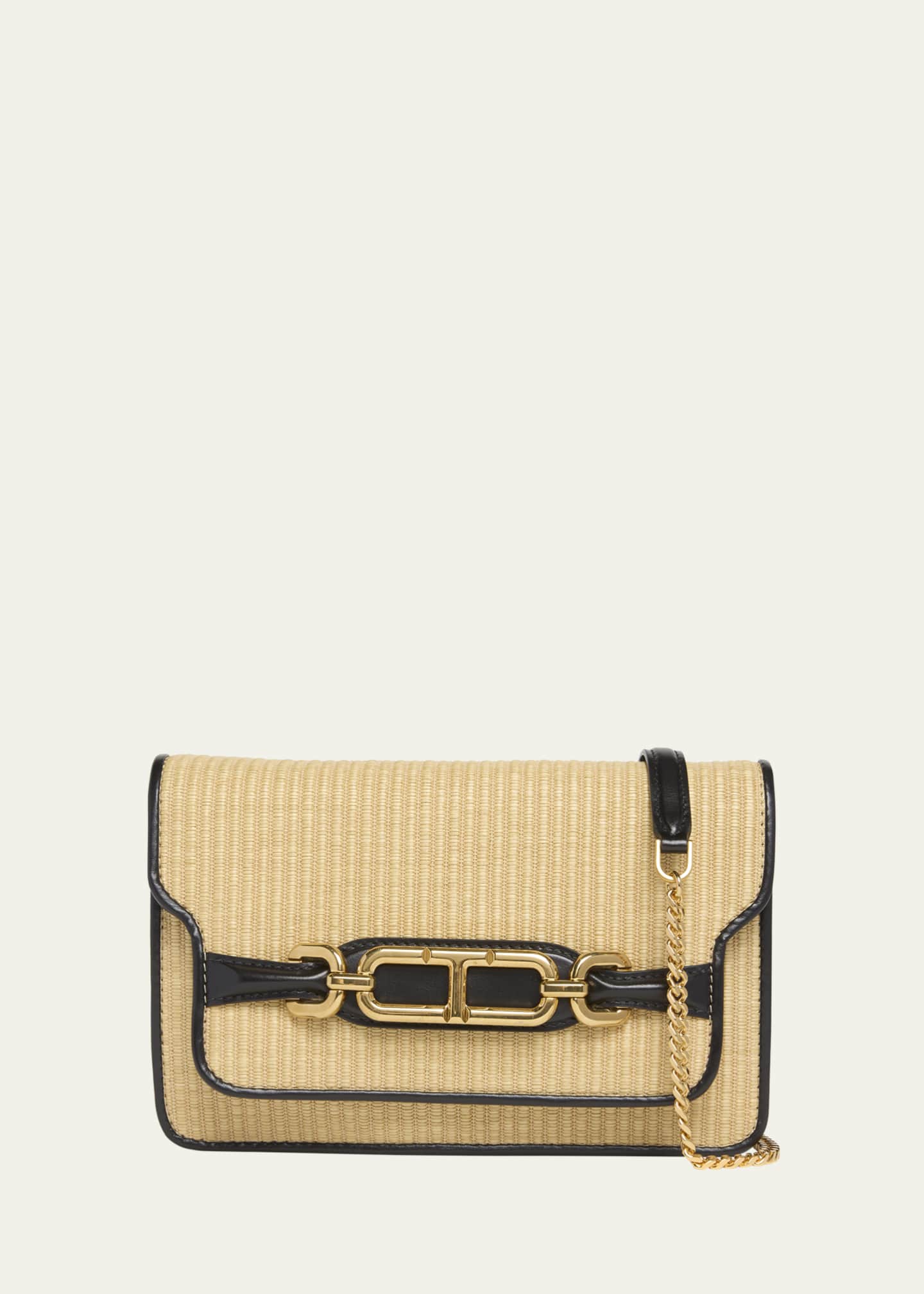TOM FORD Small Shoulder Bag in Raffia Cotton and Leather Image 1 of 5