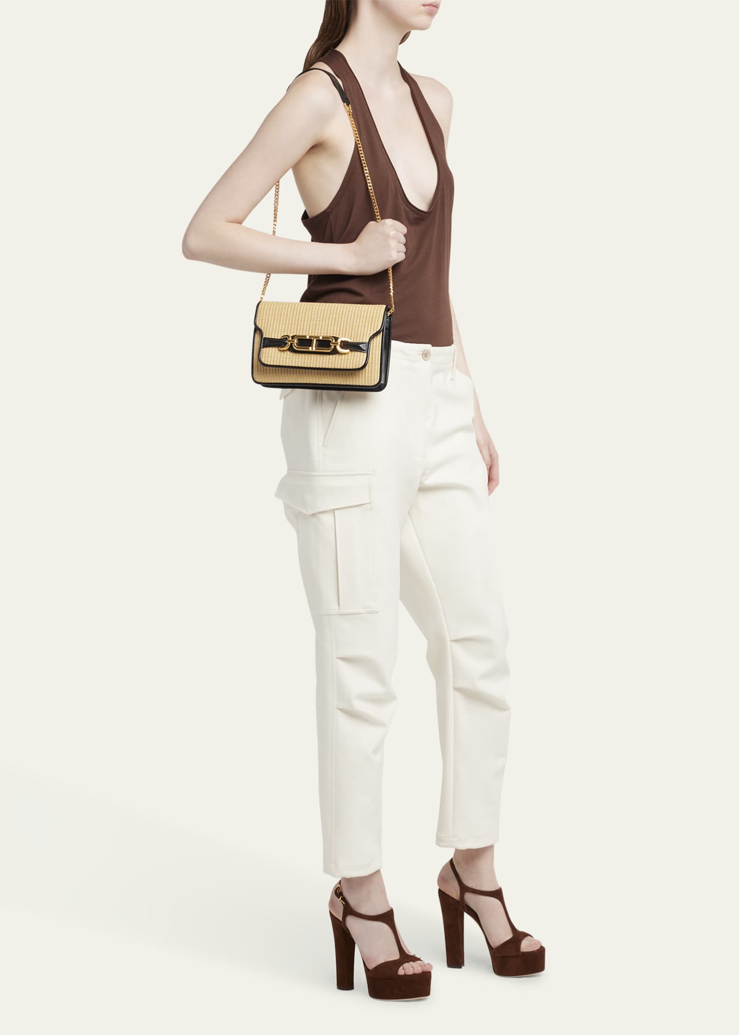 TOM FORD Small Shoulder Bag in Raffia Cotton and Leather Image 5 of 5