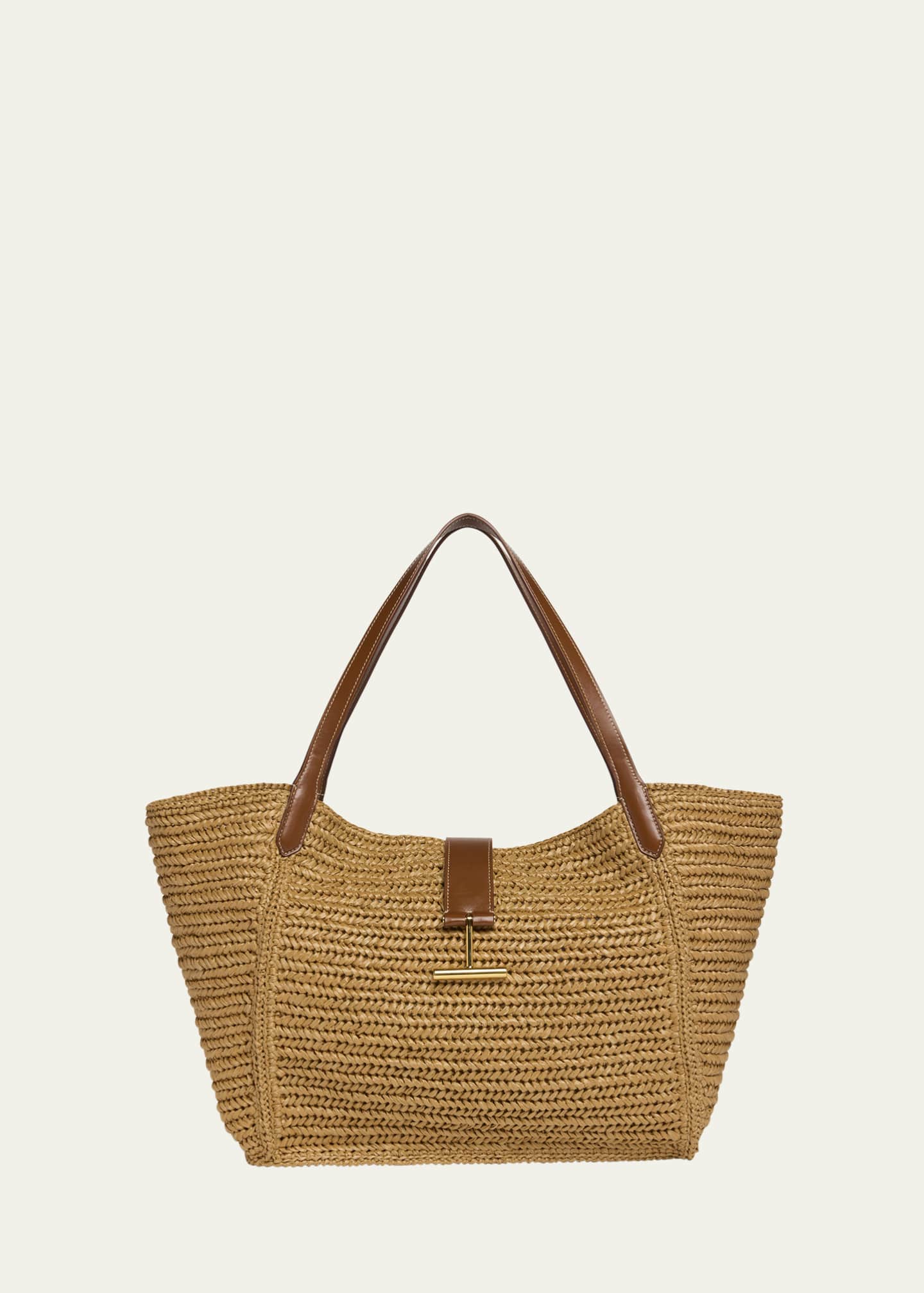 TOM FORD Tara Large Tote Bag in Raffia Viscose and Leather Image 1 of 5