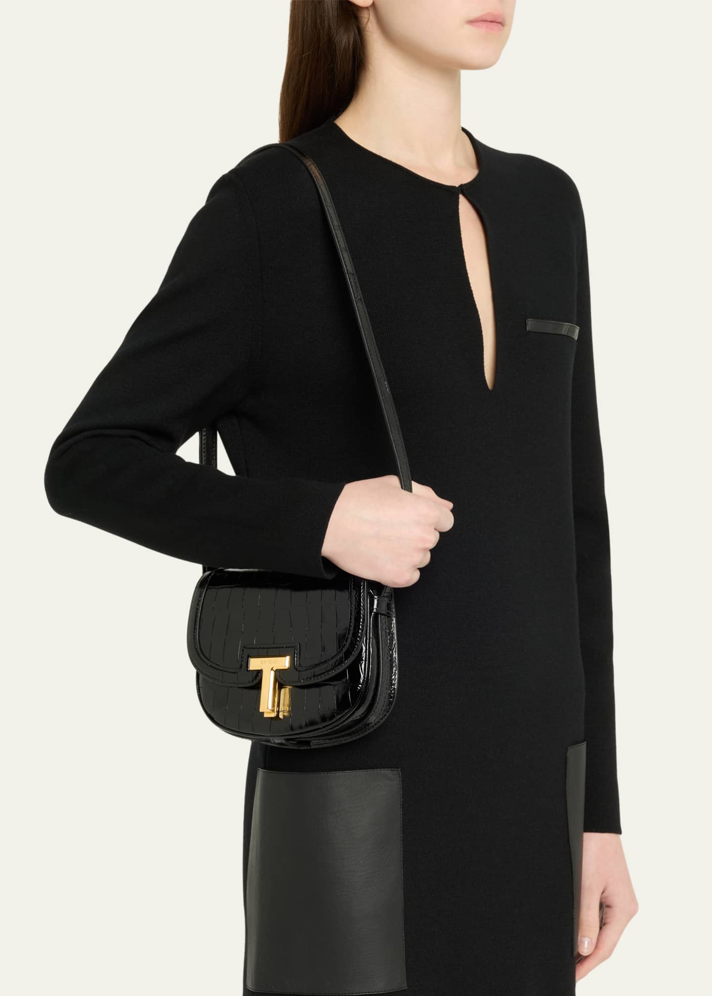 TOM FORD Wallis Mini Flap Shoulder Bag in Shiny Croc-Embossed Leather Image 2 of 6