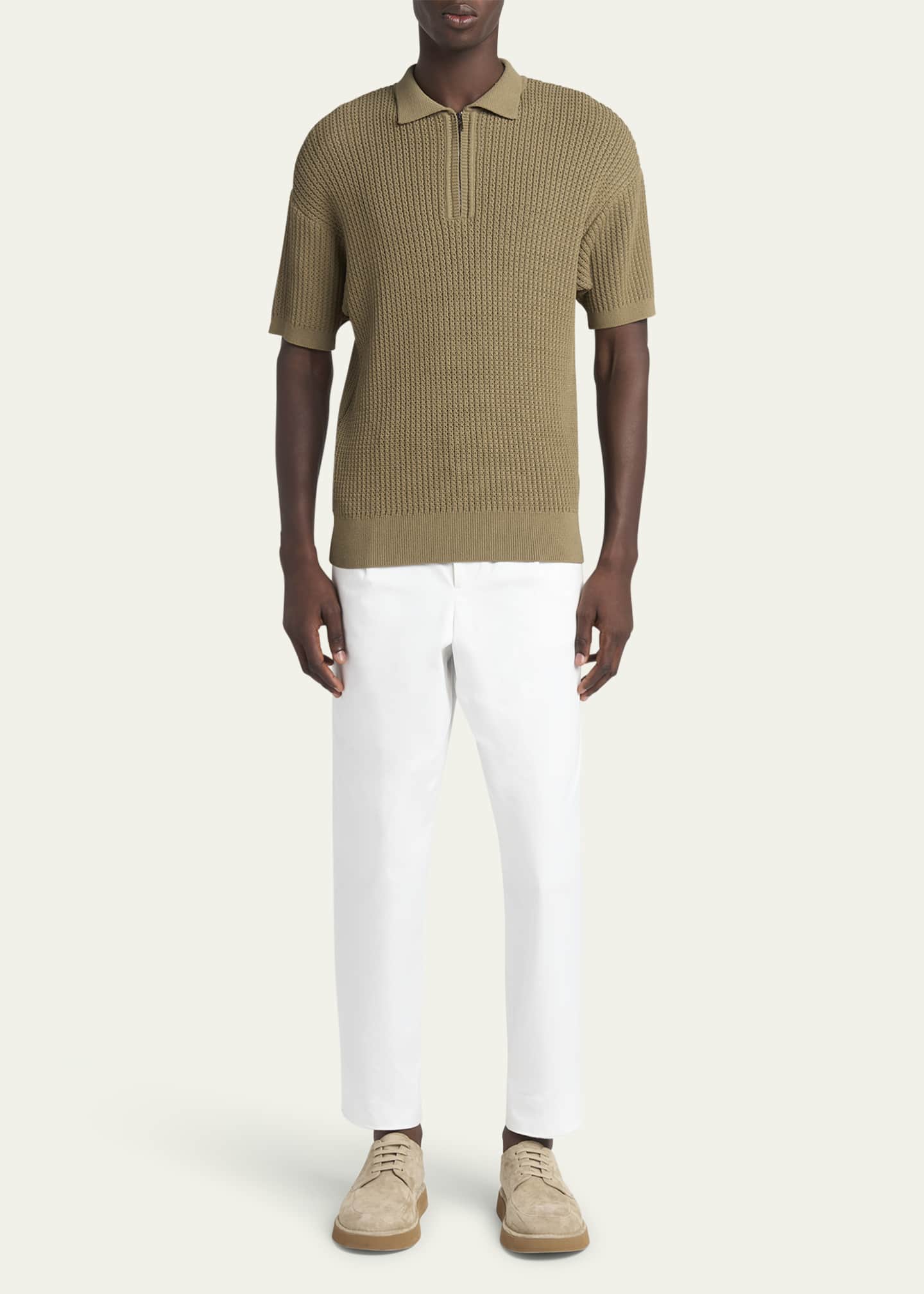 Giorgio Armani Men's Textured Knit Short-Sleeve Quarter-Zip Polo Sweater Image 2 of 5