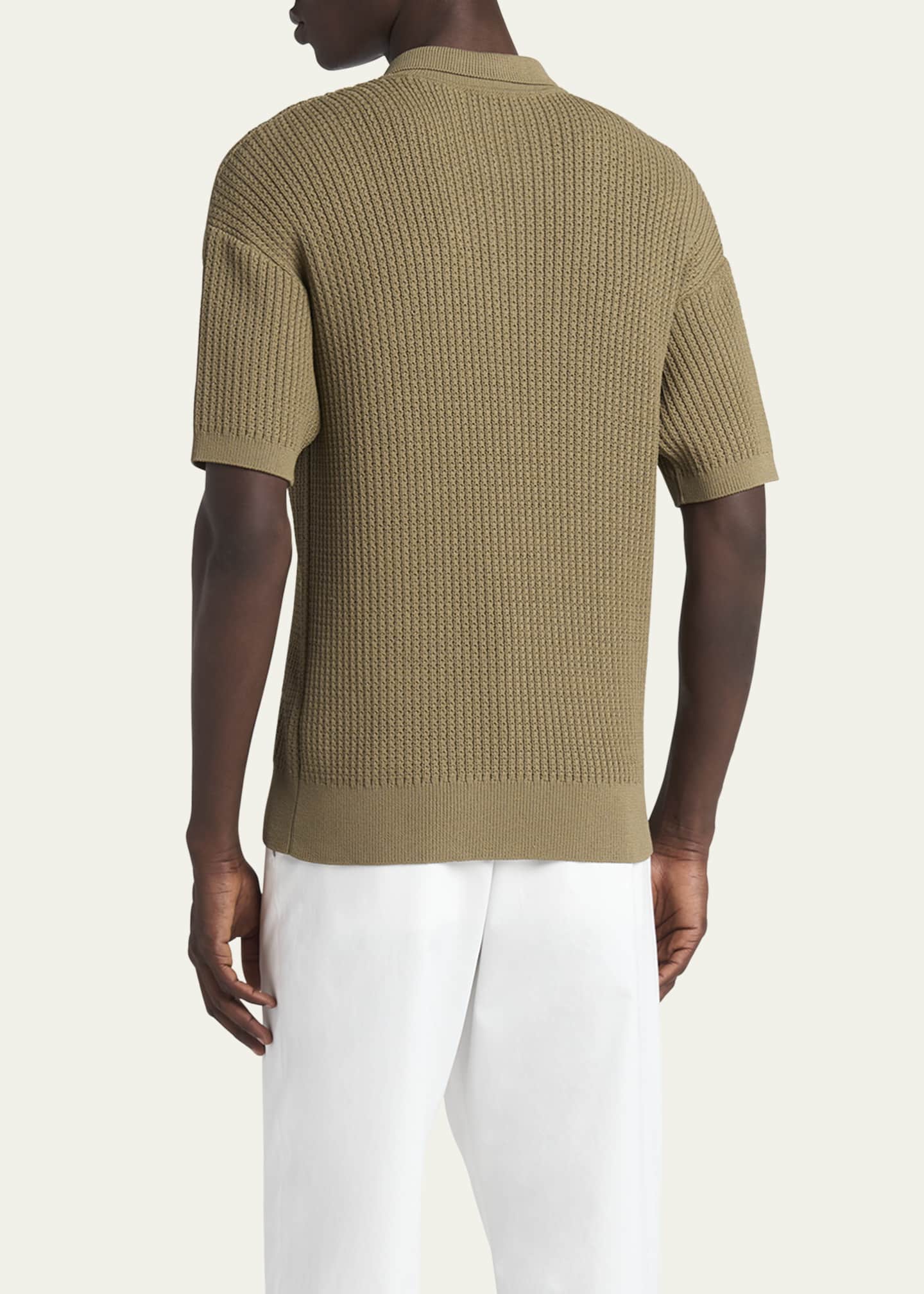 Giorgio Armani Men's Textured Knit Short-Sleeve Quarter-Zip Polo Sweater Image 3 of 5