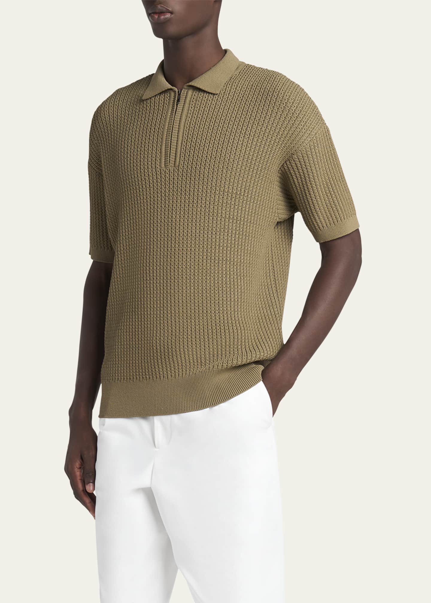 Giorgio Armani Men's Textured Knit Short-Sleeve Quarter-Zip Polo Sweater Image 4 of 5