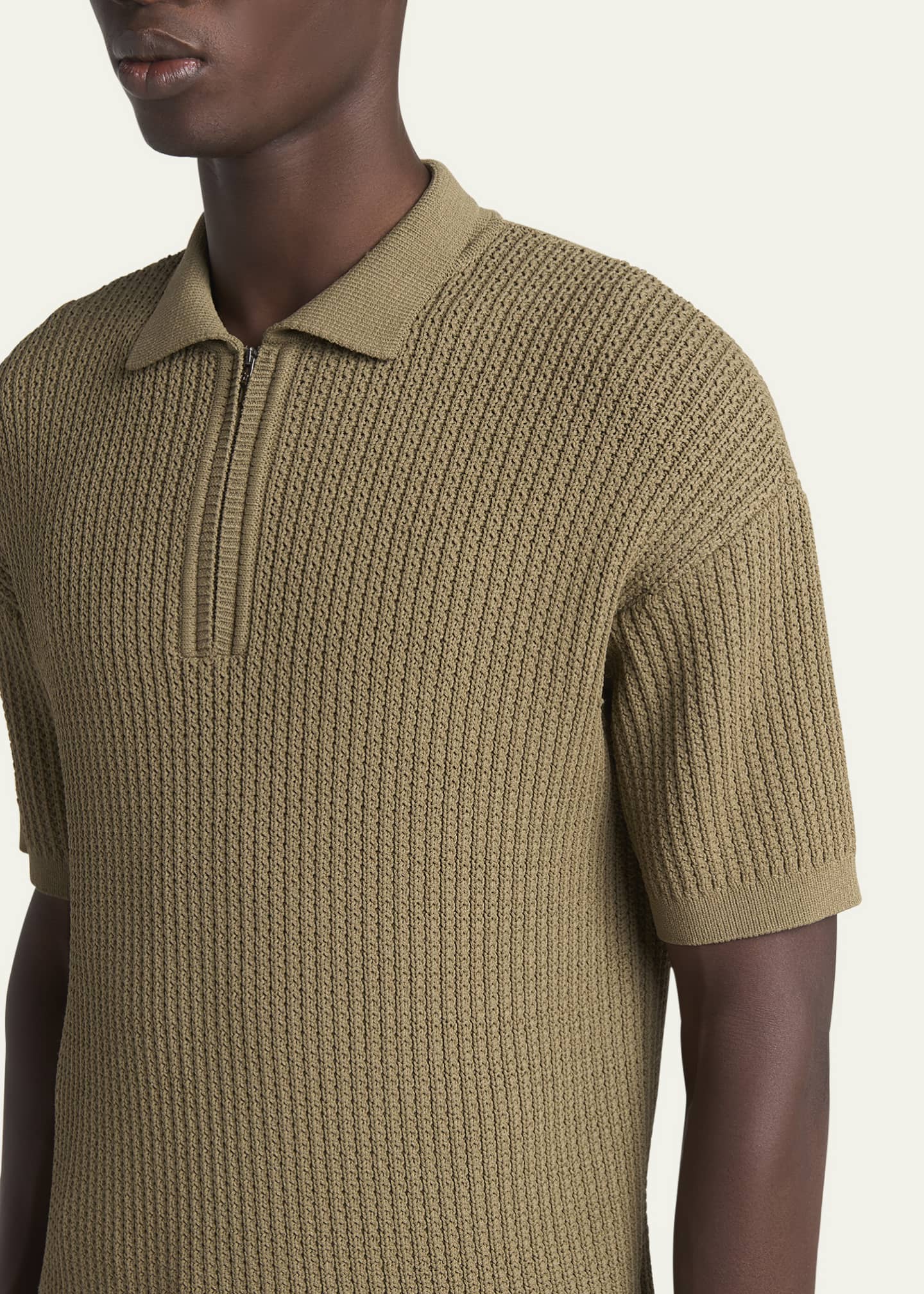 Giorgio Armani Men's Textured Knit Short-Sleeve Quarter-Zip Polo Sweater Image 5 of 5