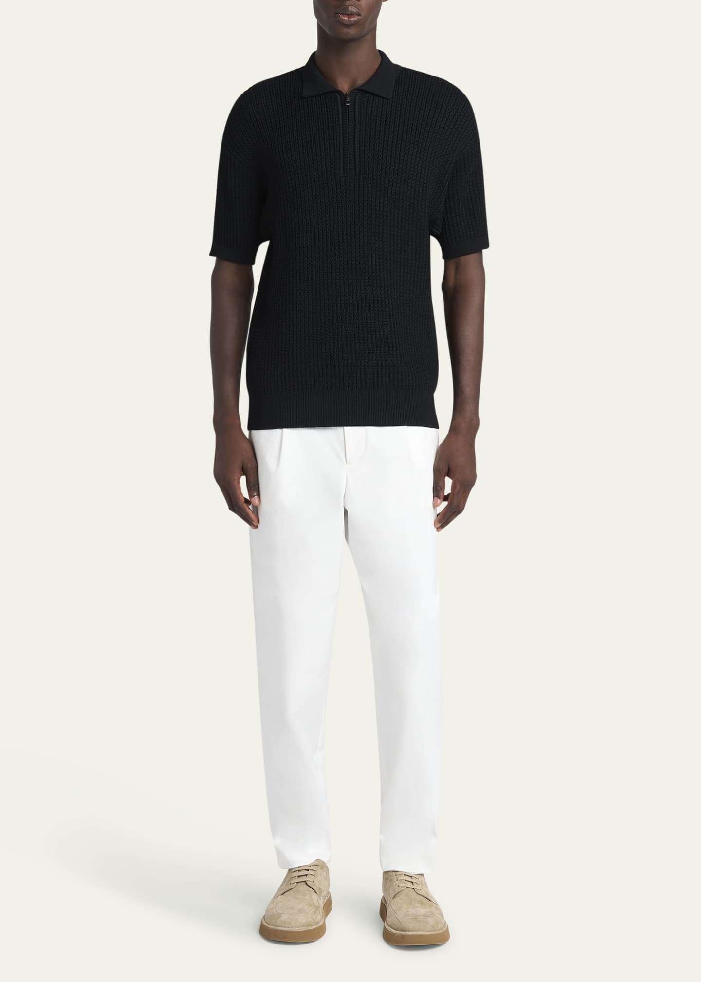 Giorgio Armani Men's Textured Knit Short-Sleeve Quarter-Zip Polo Sweater Image 2 of 5