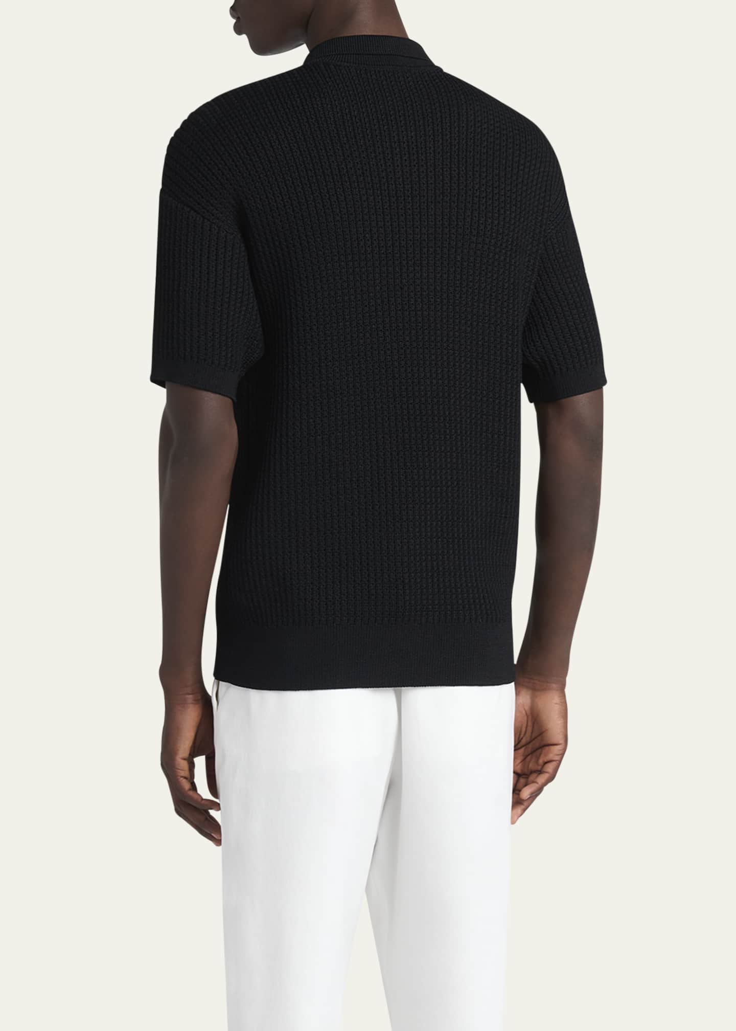 Giorgio Armani Men's Textured Knit Short-Sleeve Quarter-Zip Polo Sweater Image 3 of 5