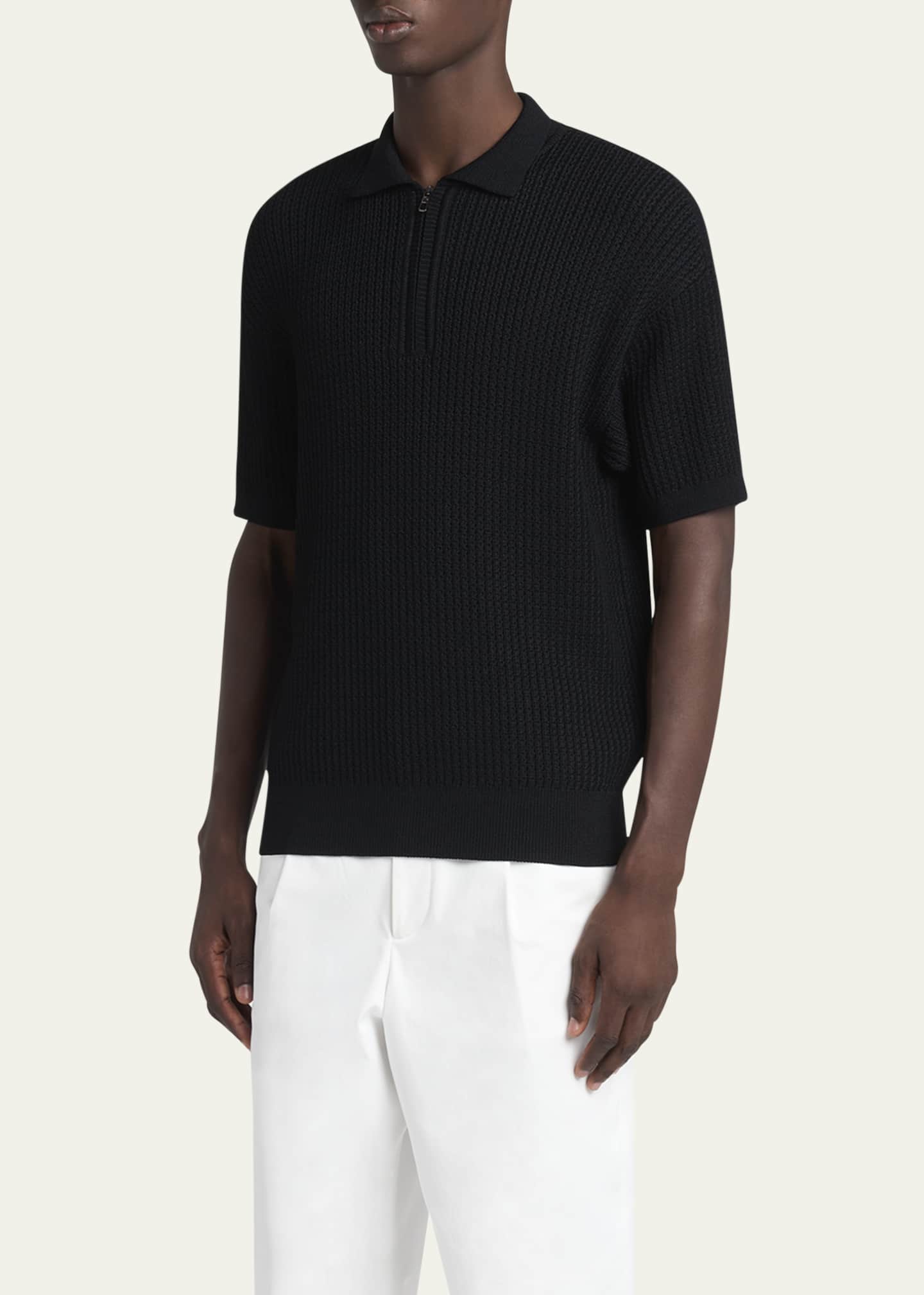 Giorgio Armani Men's Textured Knit Short-Sleeve Quarter-Zip Polo Sweater Image 4 of 5