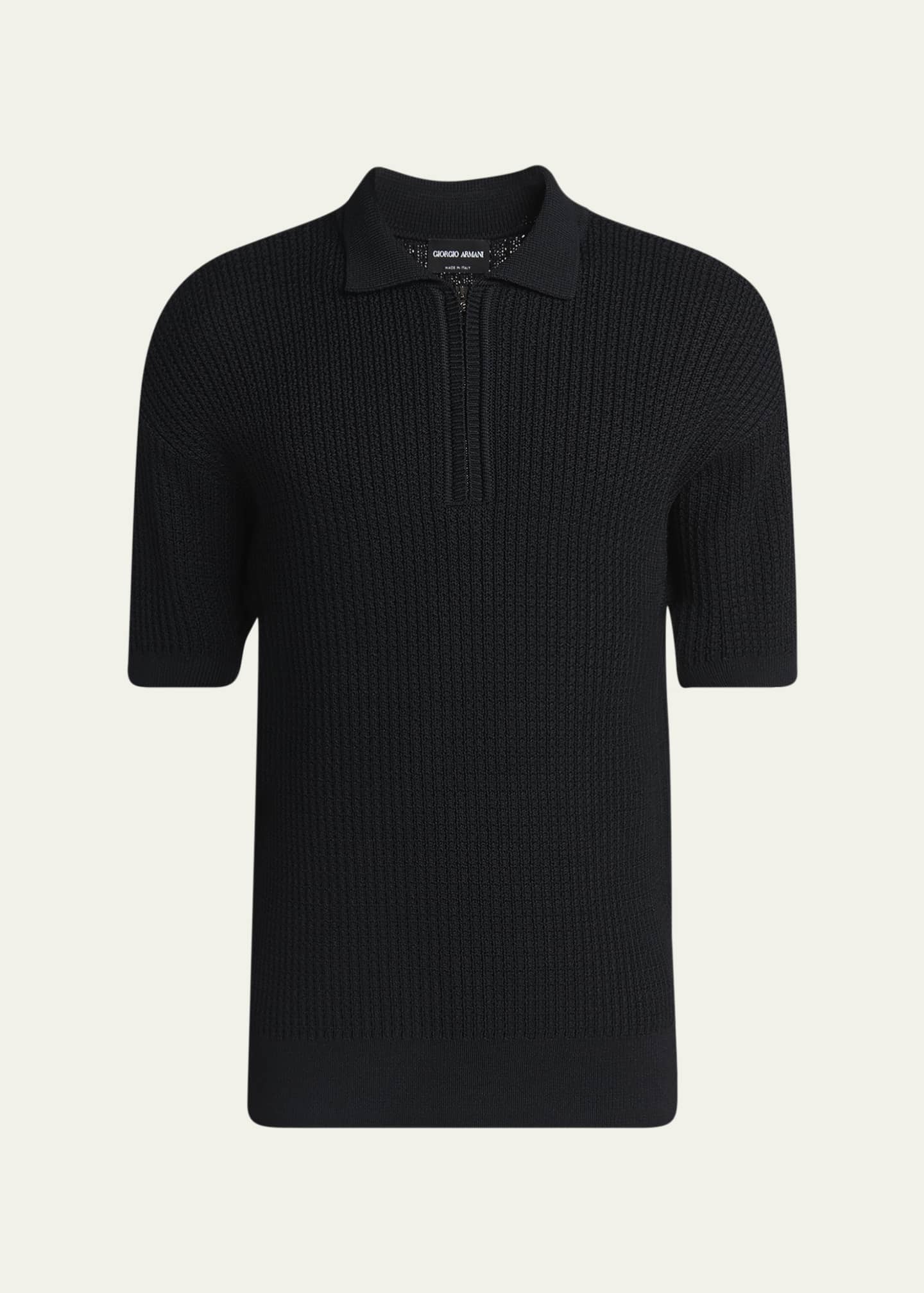 Giorgio Armani Men's Textured Knit Short-Sleeve Quarter-Zip Polo Sweater Image 1 of 5