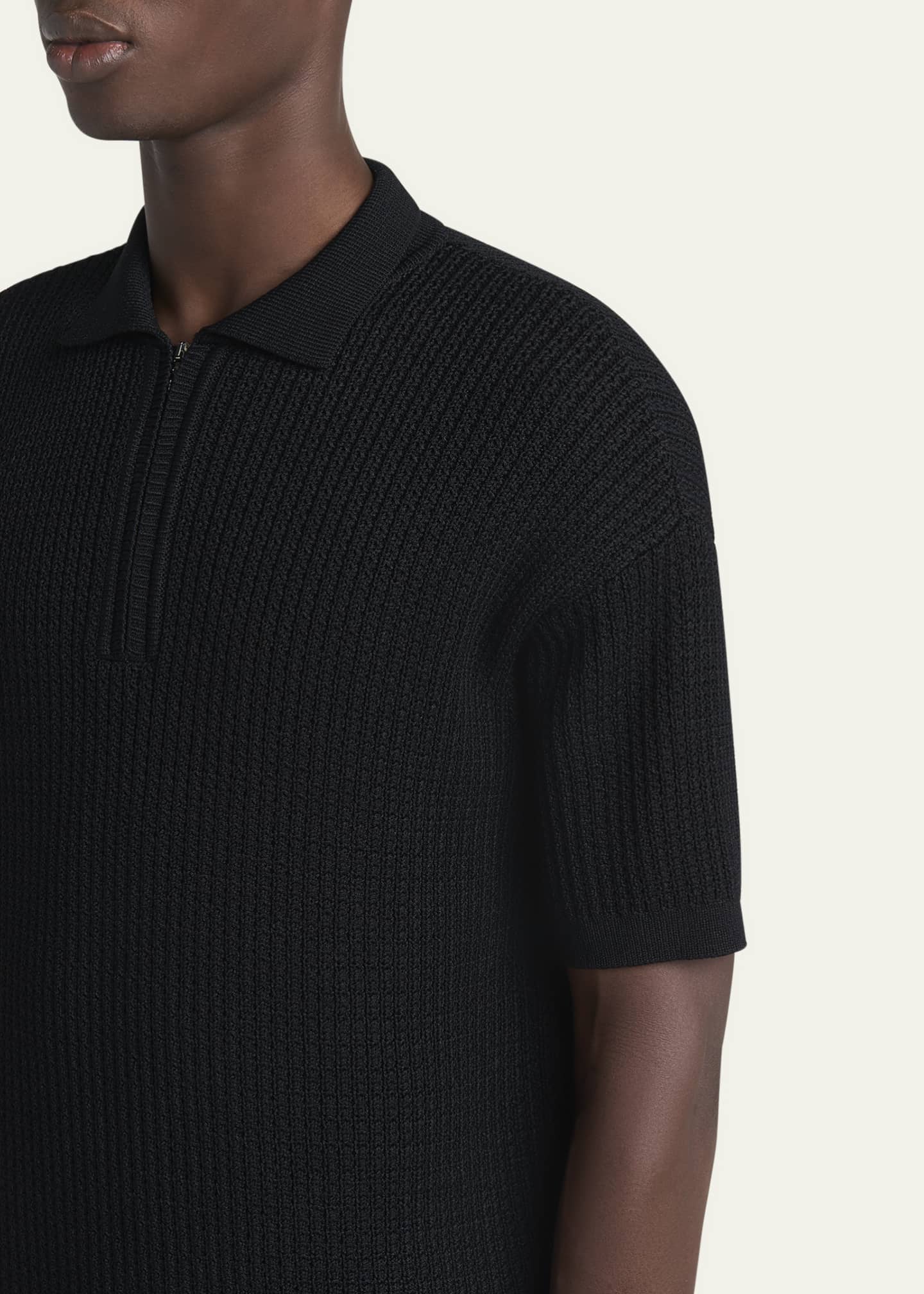 Giorgio Armani Men's Textured Knit Short-Sleeve Quarter-Zip Polo Sweater Image 5 of 5