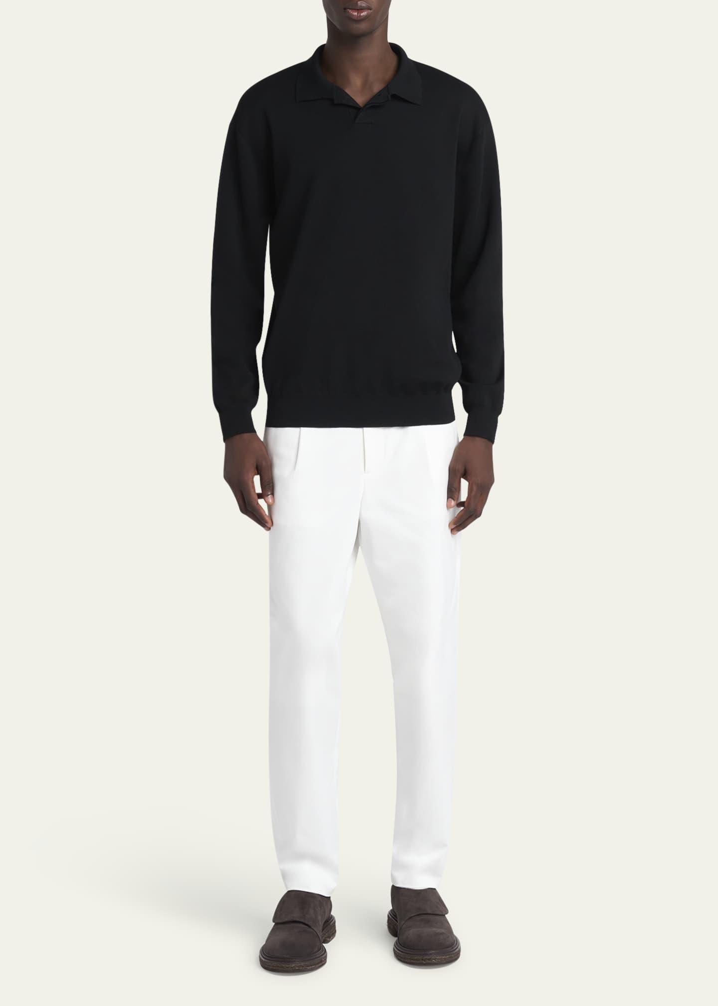 Giorgio Armani Men's Milano Stitch Wool Polo Sweater Image 2 of 5