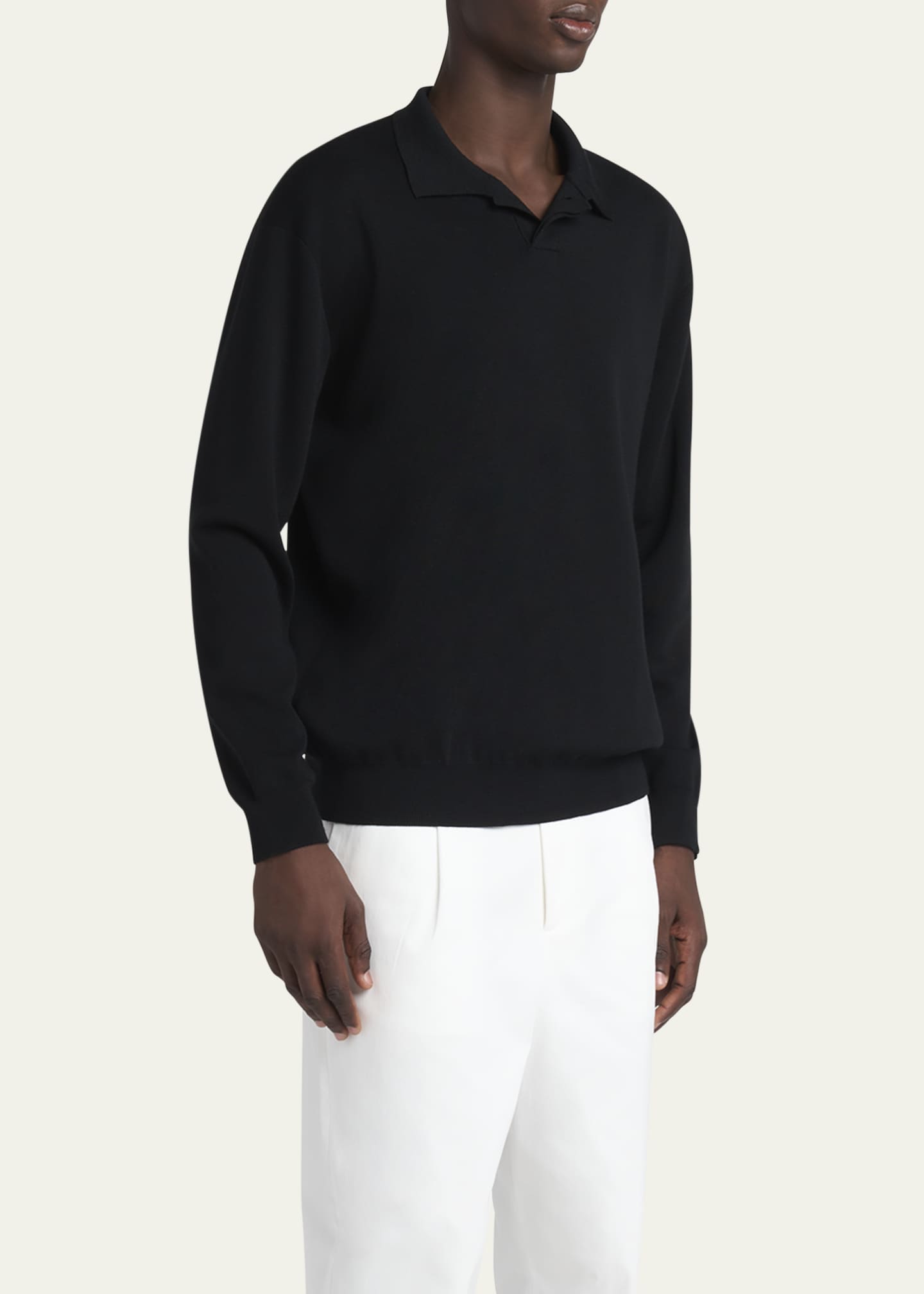 Giorgio Armani Men's Milano Stitch Wool Polo Sweater Image 4 of 5