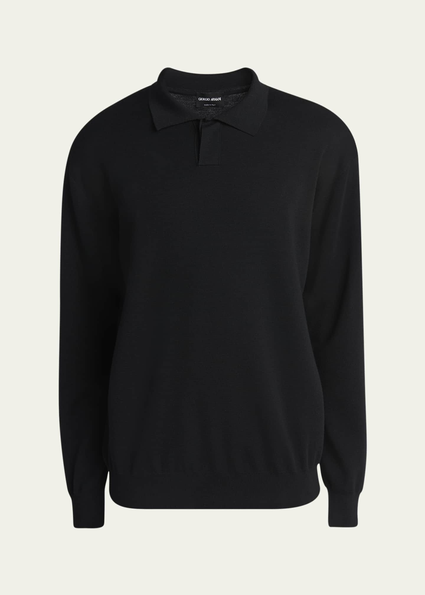 Giorgio Armani Men's Milano Stitch Wool Polo Sweater Image 1 of 5