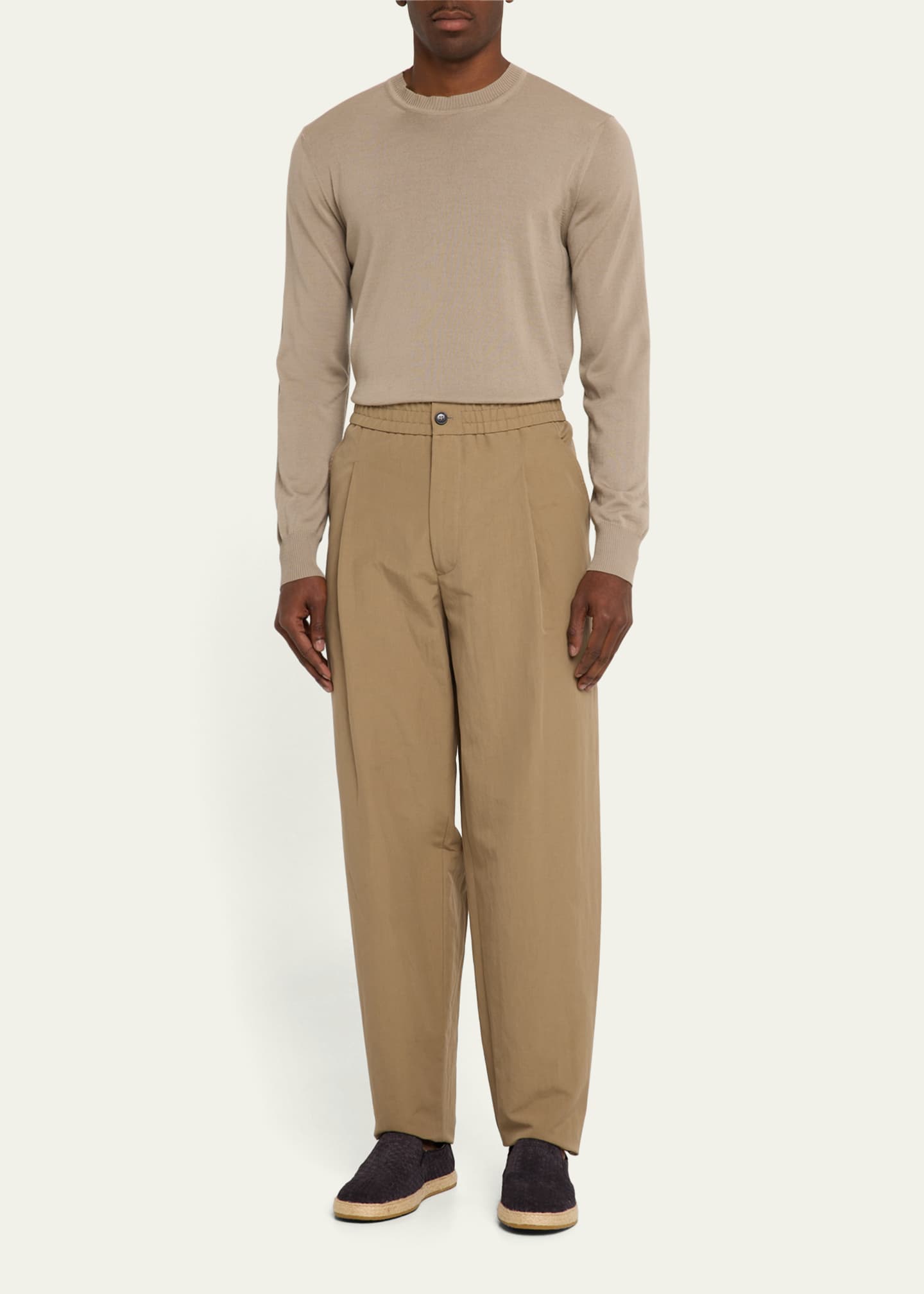 Giorgio Armani Men's Pleated Linen-Cotton Trousers Image 2 of 5