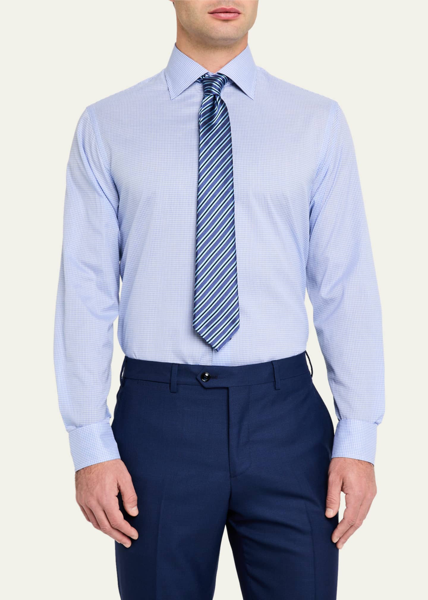 Giorgio Armani Men's Micro-Grid Dress Shirt Image 4 of 5