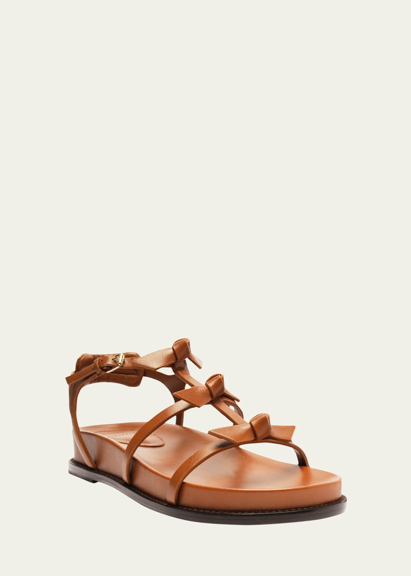 Alexandre Birman Lolita Ankle-Strap Knot Leather Flat Sandals Image 2 of 5
