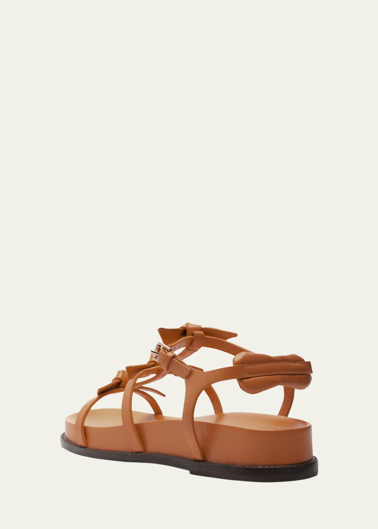 Alexandre Birman Lolita Ankle-Strap Knot Leather Flat Sandals Image 3 of 5