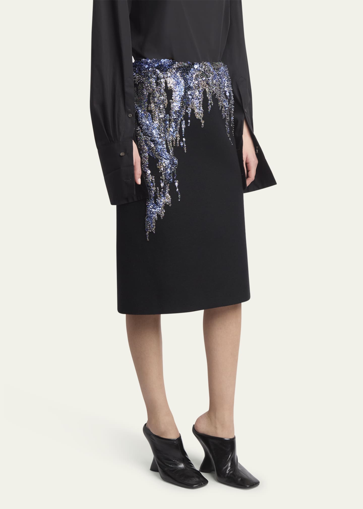 Dries Van Noten Samba Sequin Embroidered Crepe Skirt Image 4 of 5