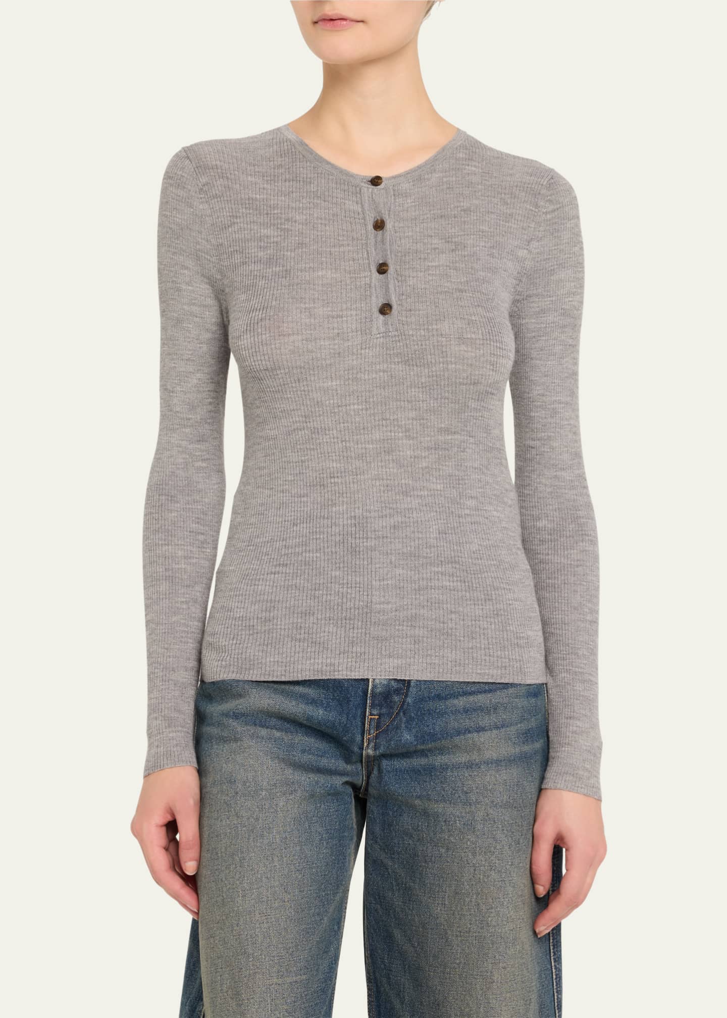 Nili Lotan Klarise Henley Wool Sweater Image 4 of 5
