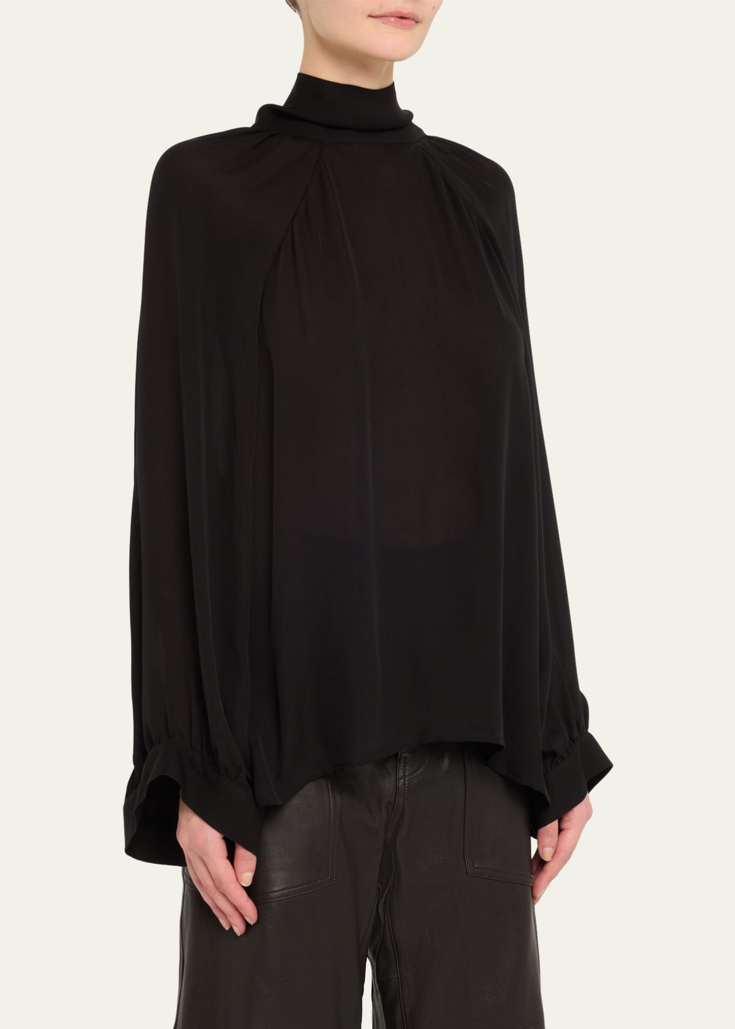 Nili Lotan Elianna Cutout Pleated Silk Blouse Image 4 of 5