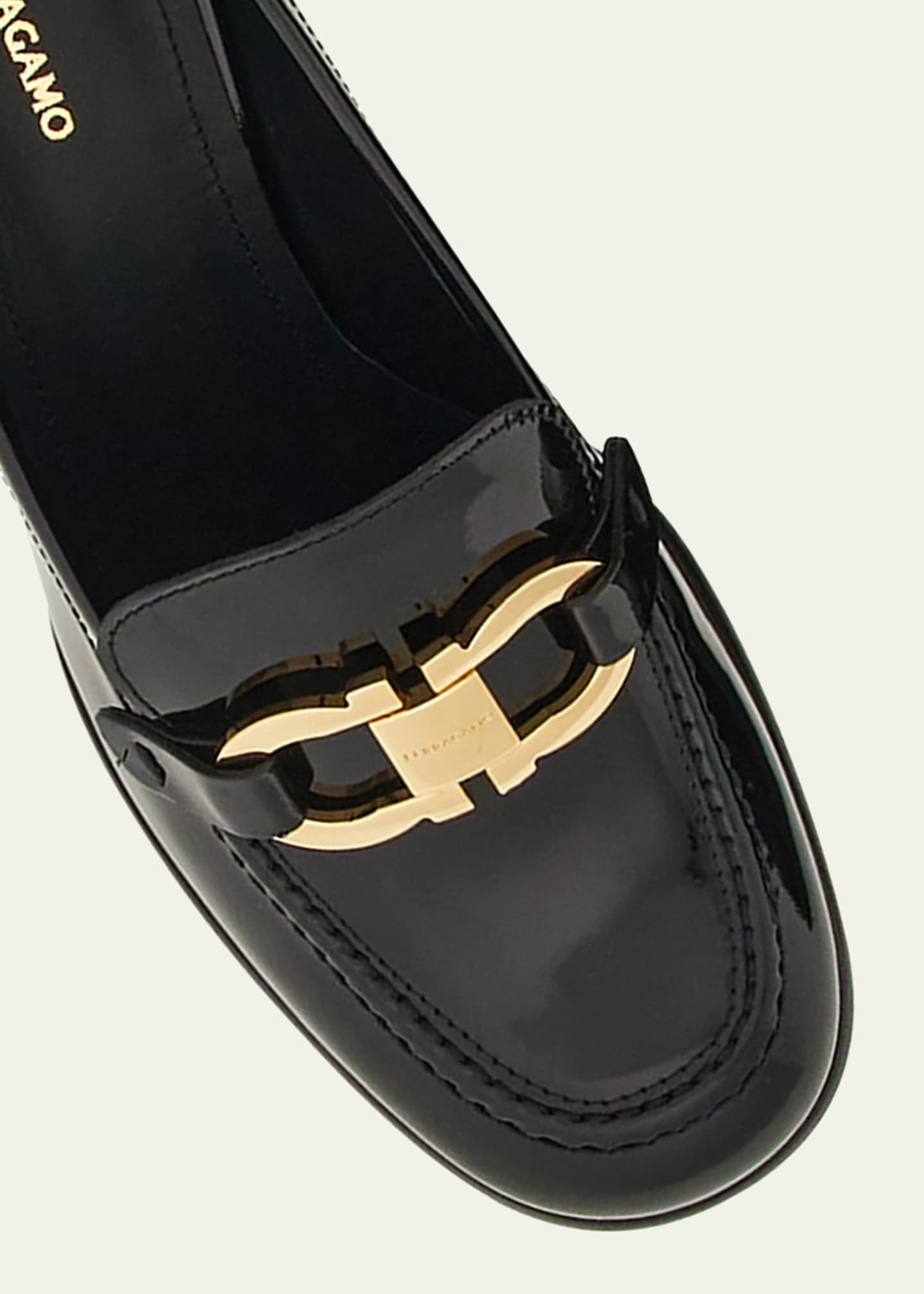 Ferragamo Marlena Gancini Bit Patent Leather Heeled Loafers Image 3 of 3