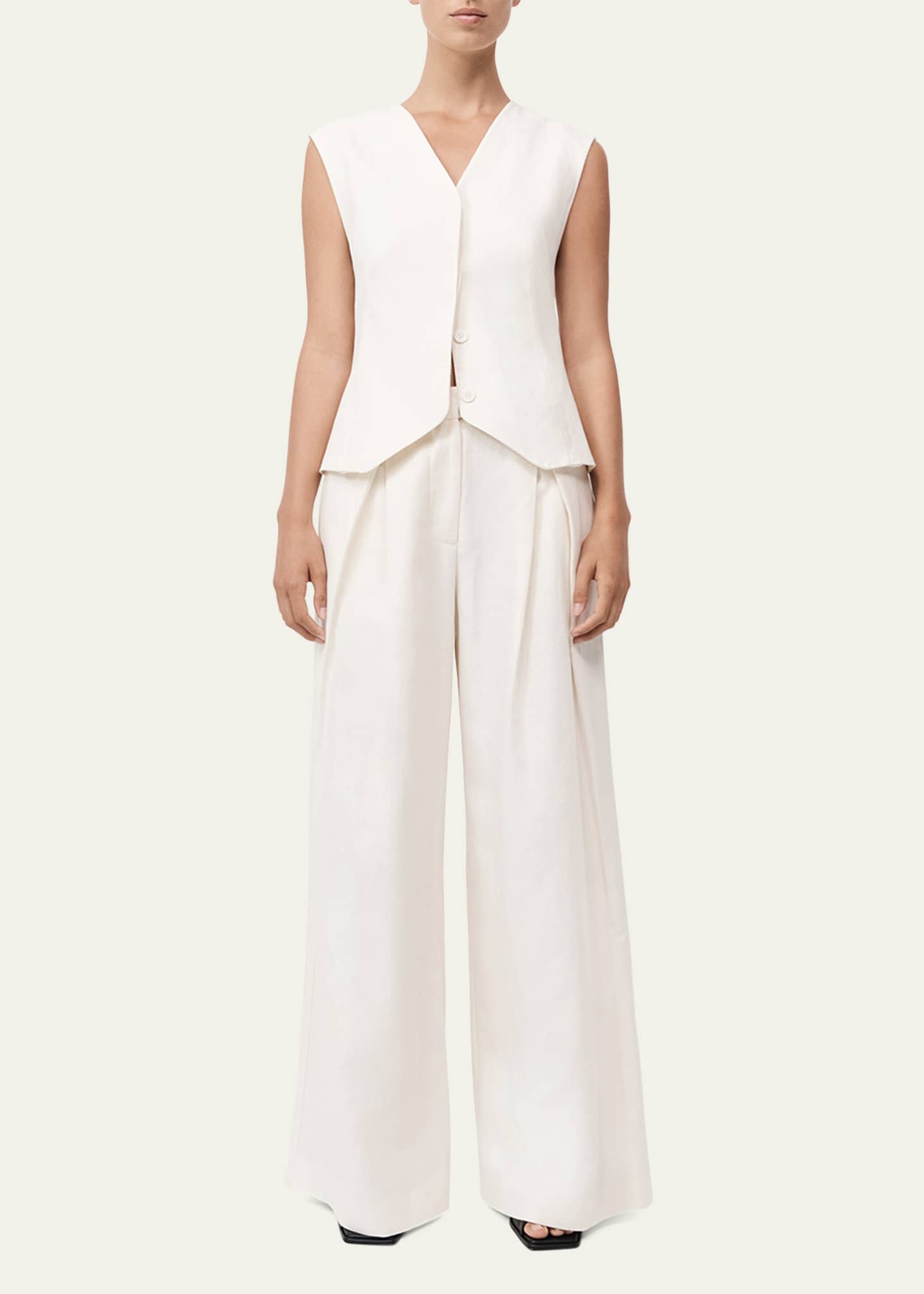 Minimal Linen-Blend Trousers - Thumbnail 2