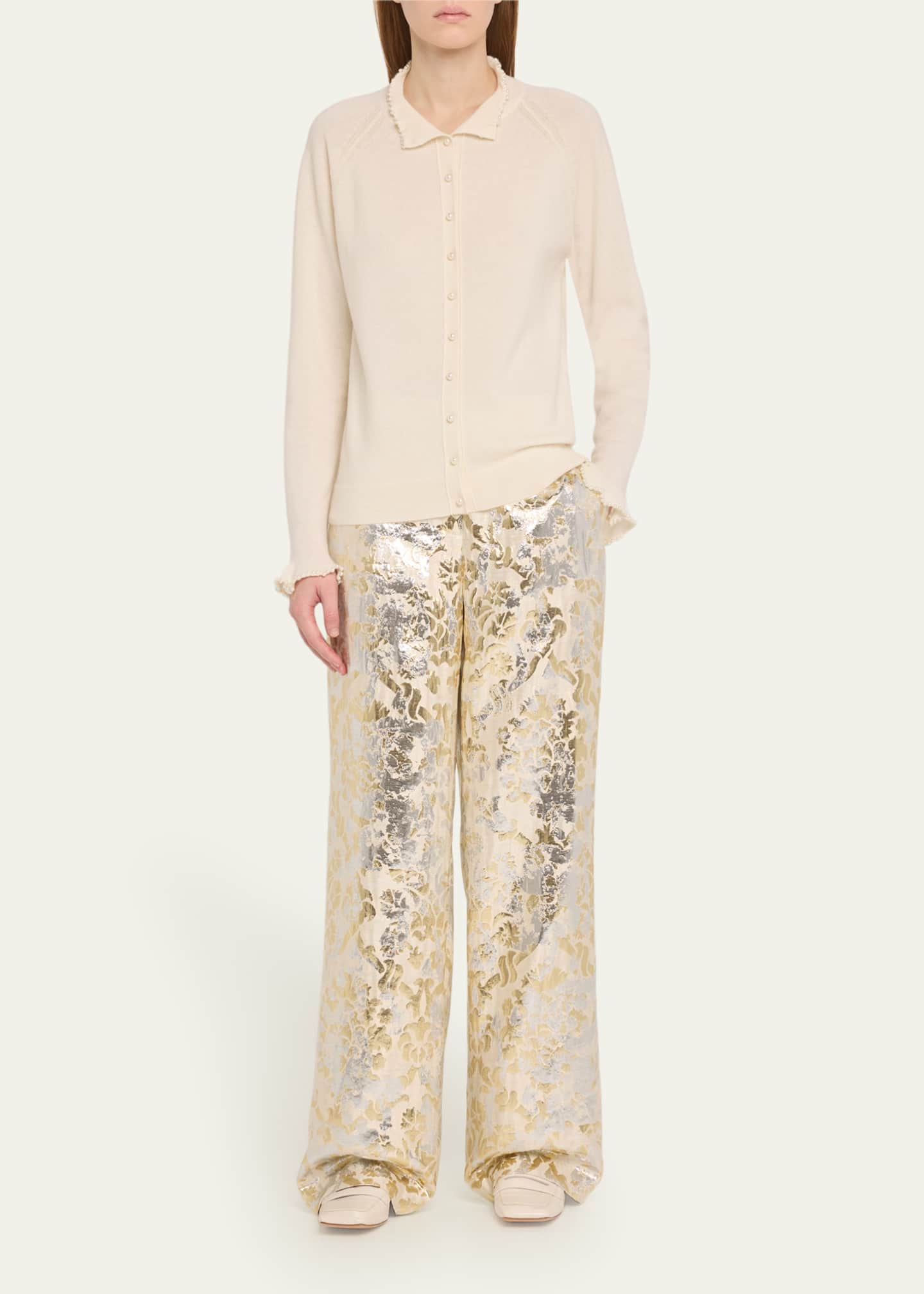 Lafayette 148 New York Sullivan High-Rise Metallic Jacquard Pants Image 2 of 5