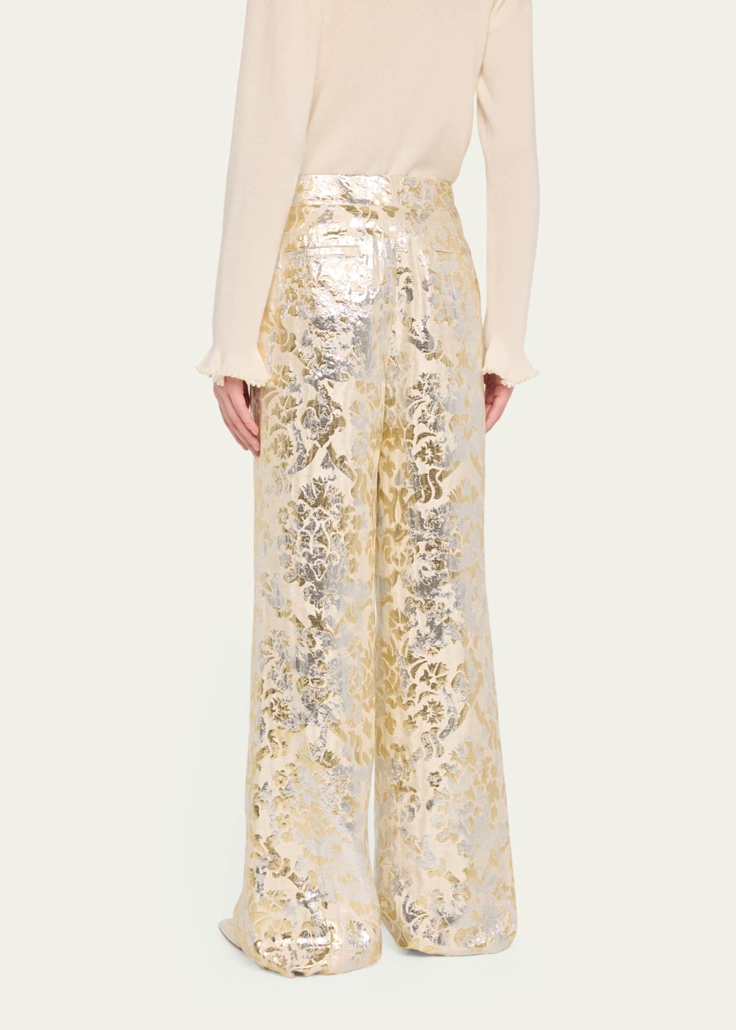 Lafayette 148 New York Sullivan High-Rise Metallic Jacquard Pants Image 3 of 5