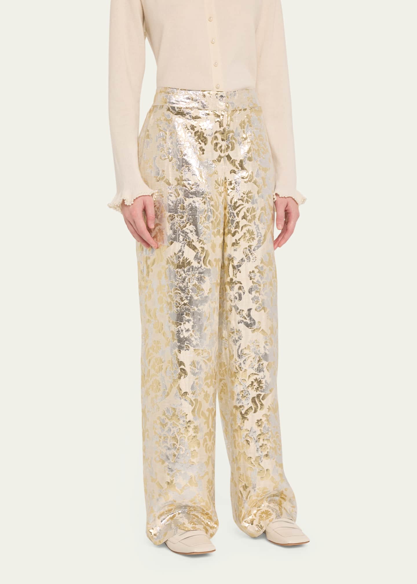 Lafayette 148 New York Sullivan High-Rise Metallic Jacquard Pants Image 4 of 5