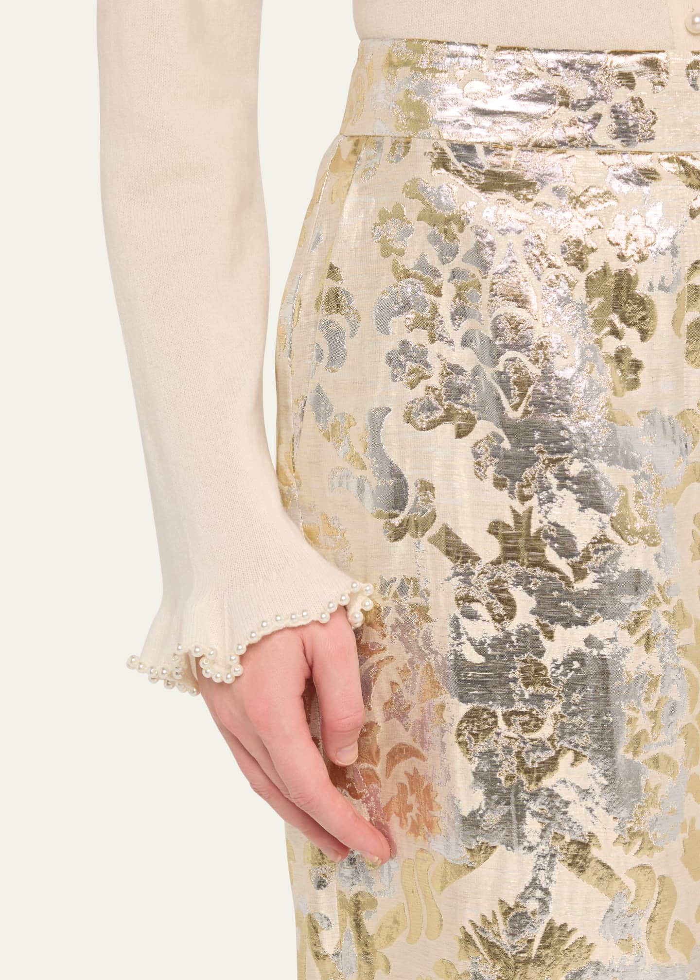 Lafayette 148 New York Sullivan High-Rise Metallic Jacquard Pants Image 5 of 5