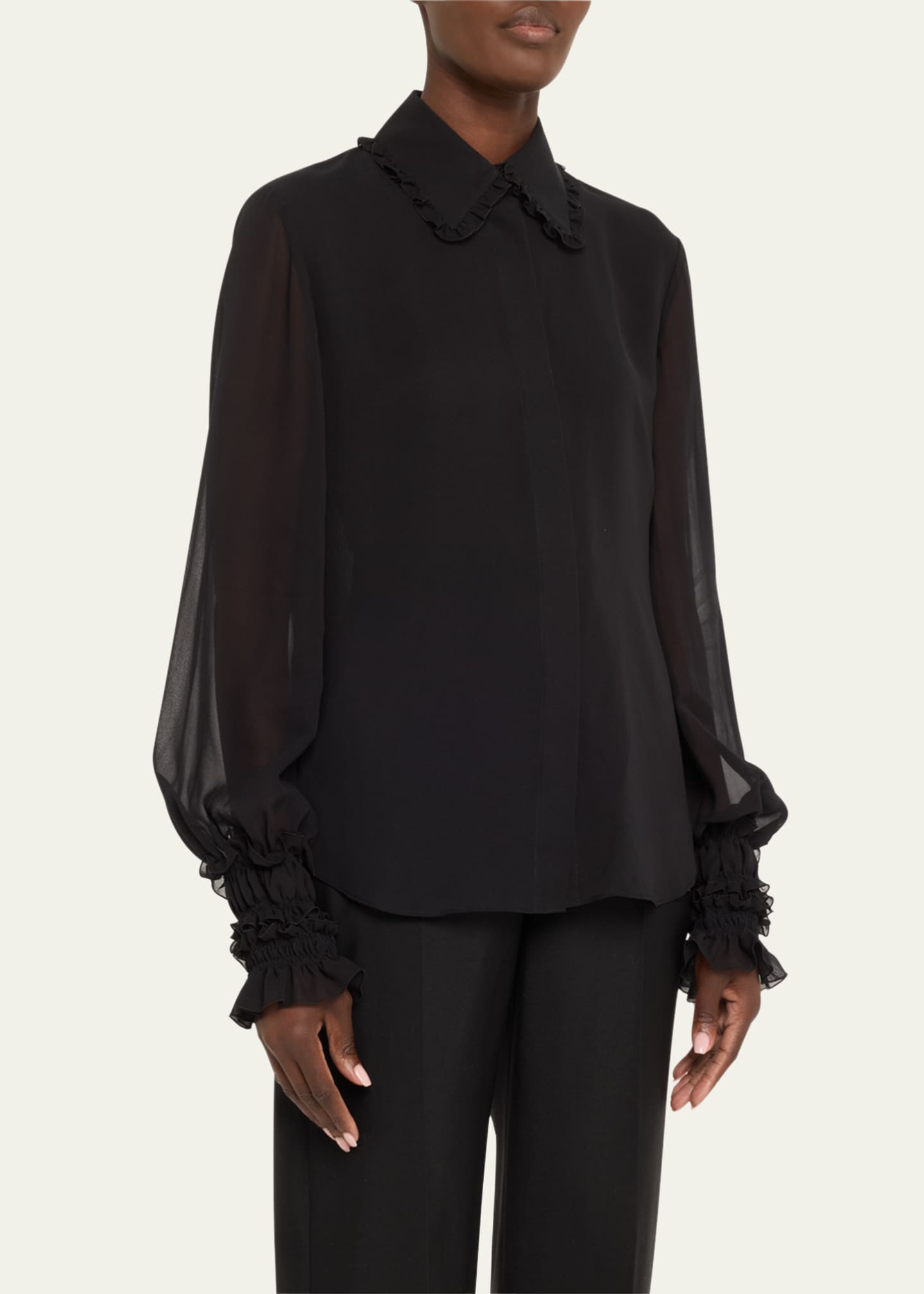 Lafayette 148 New York Ruffle-Trim Silk Blouse Image 4 of 5