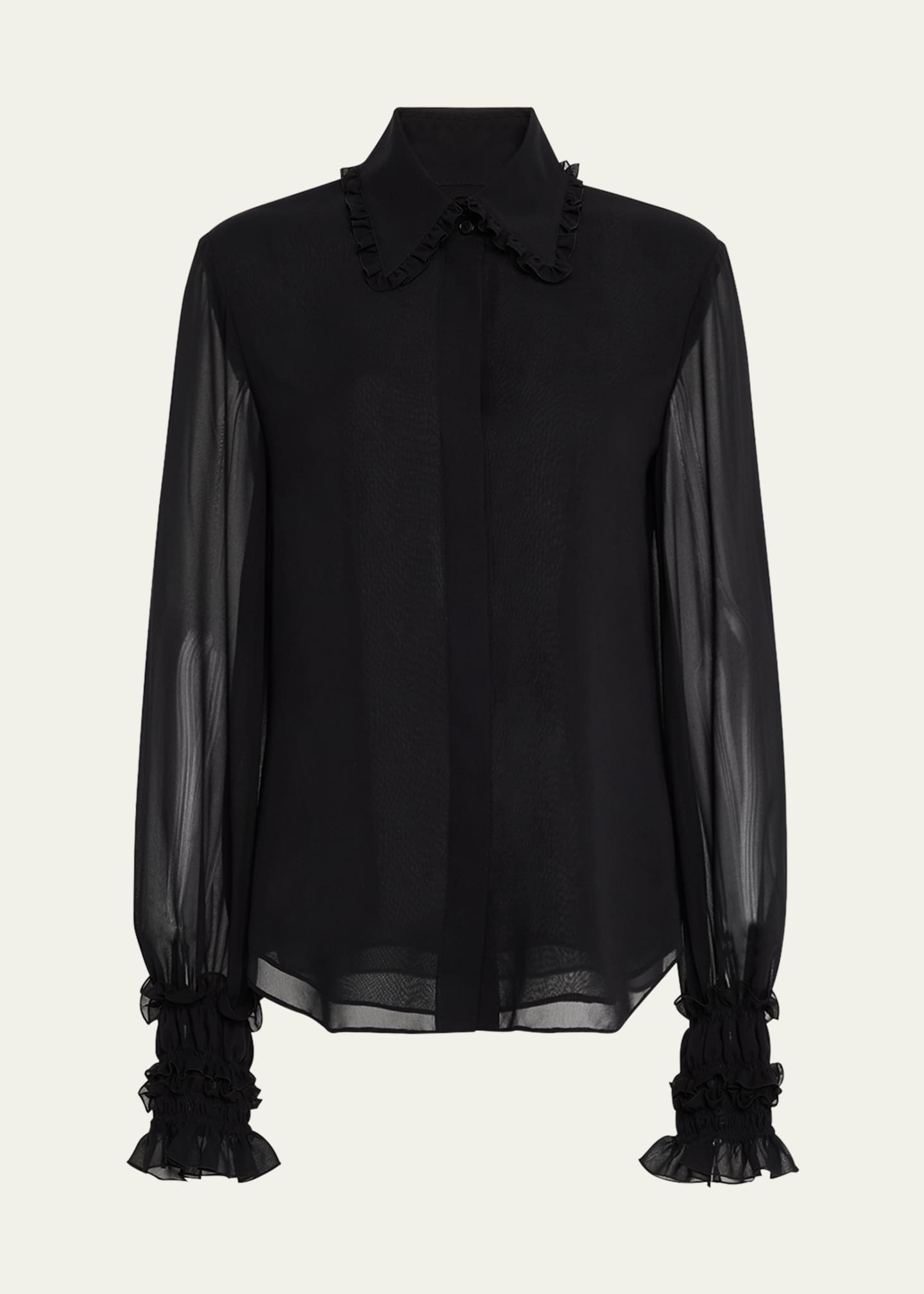 Lafayette 148 New York Ruffle-Trim Silk Blouse Image 1 of 5