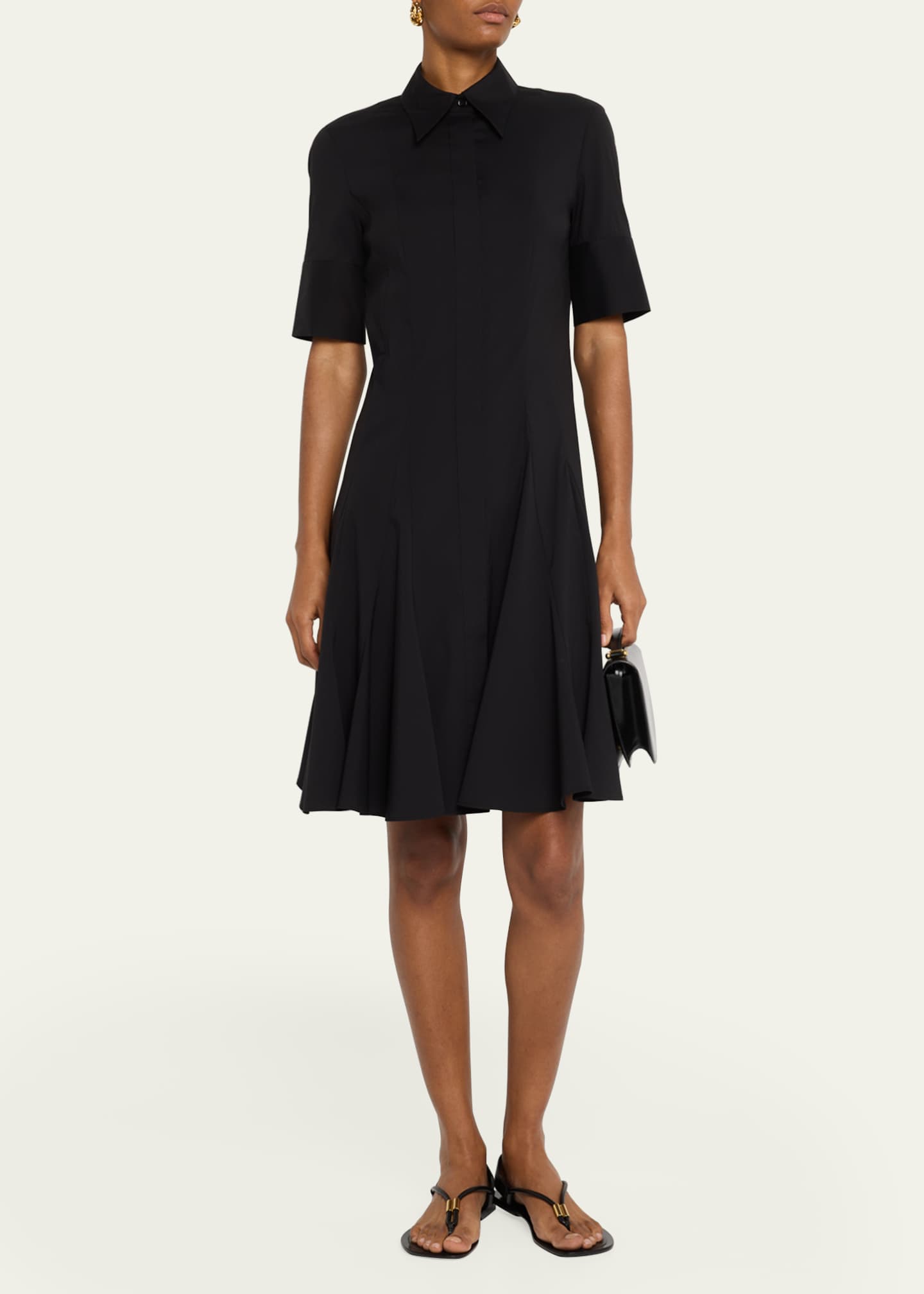 Lafayette 148 New York Elbow-Sleeve Godet Shirtdress Image 4 of 5