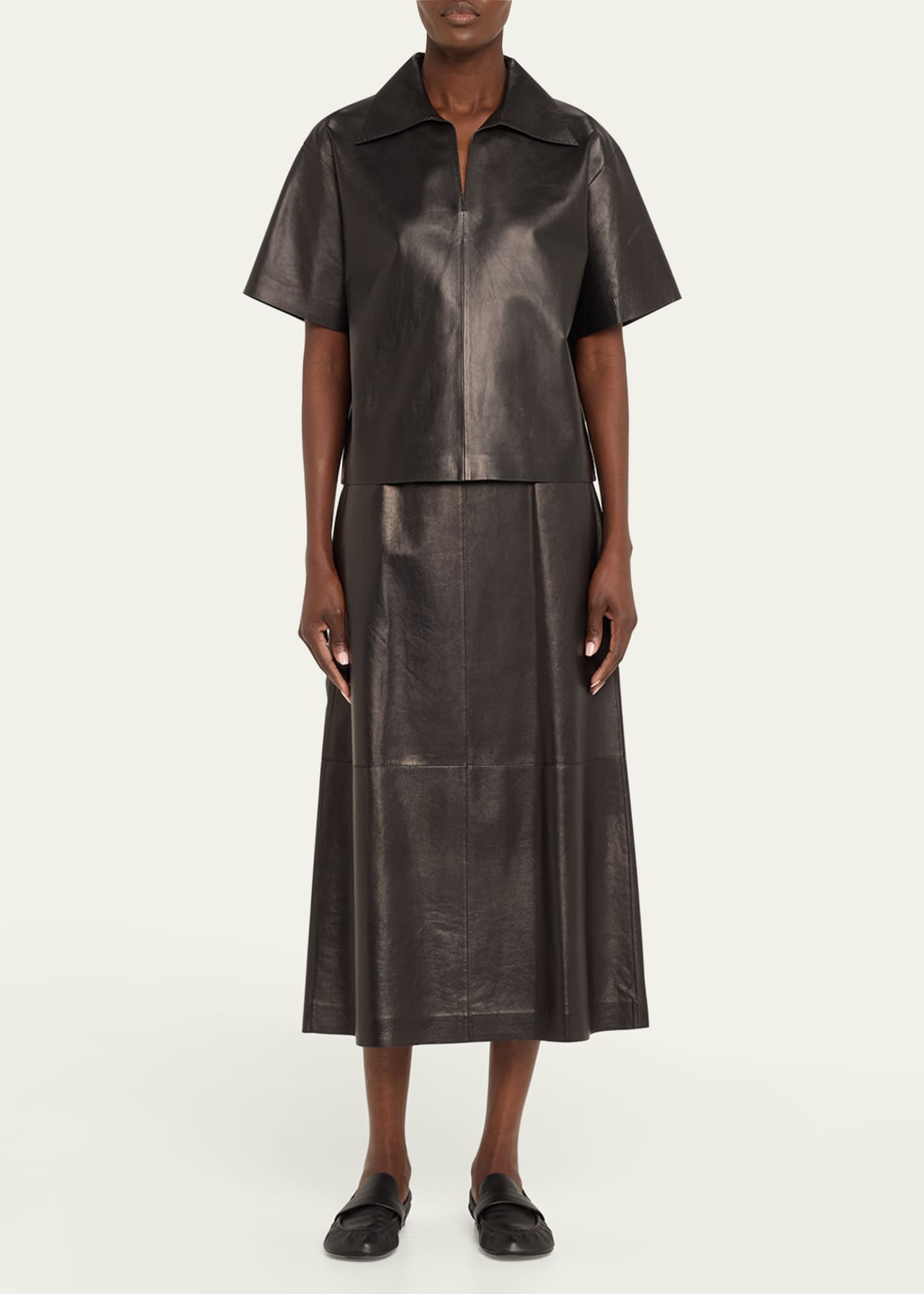 Lafayette 148 New York Short-Sleeve Leather Blouse Image 2 of 5