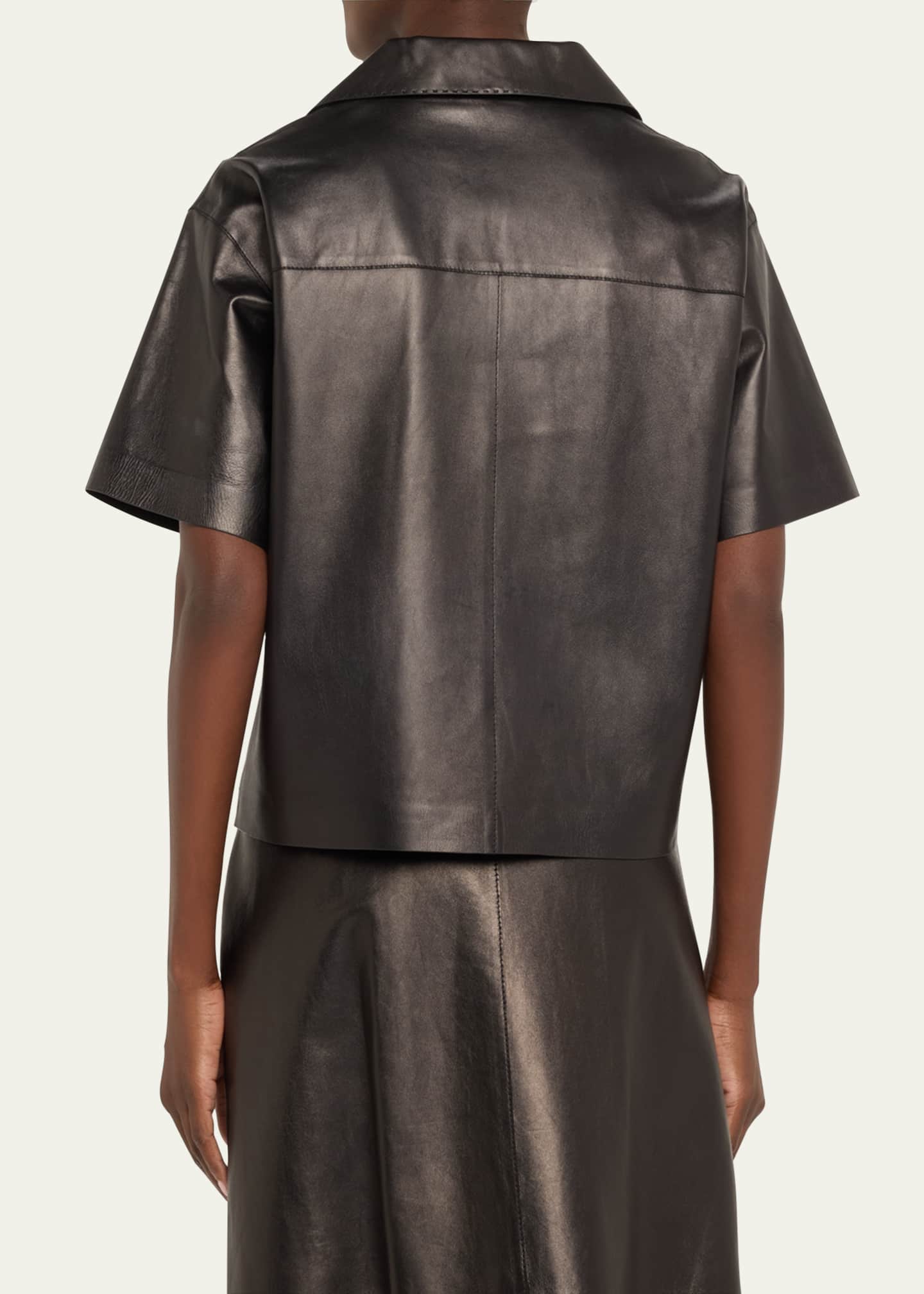 Lafayette 148 New York Short-Sleeve Leather Blouse Image 3 of 5