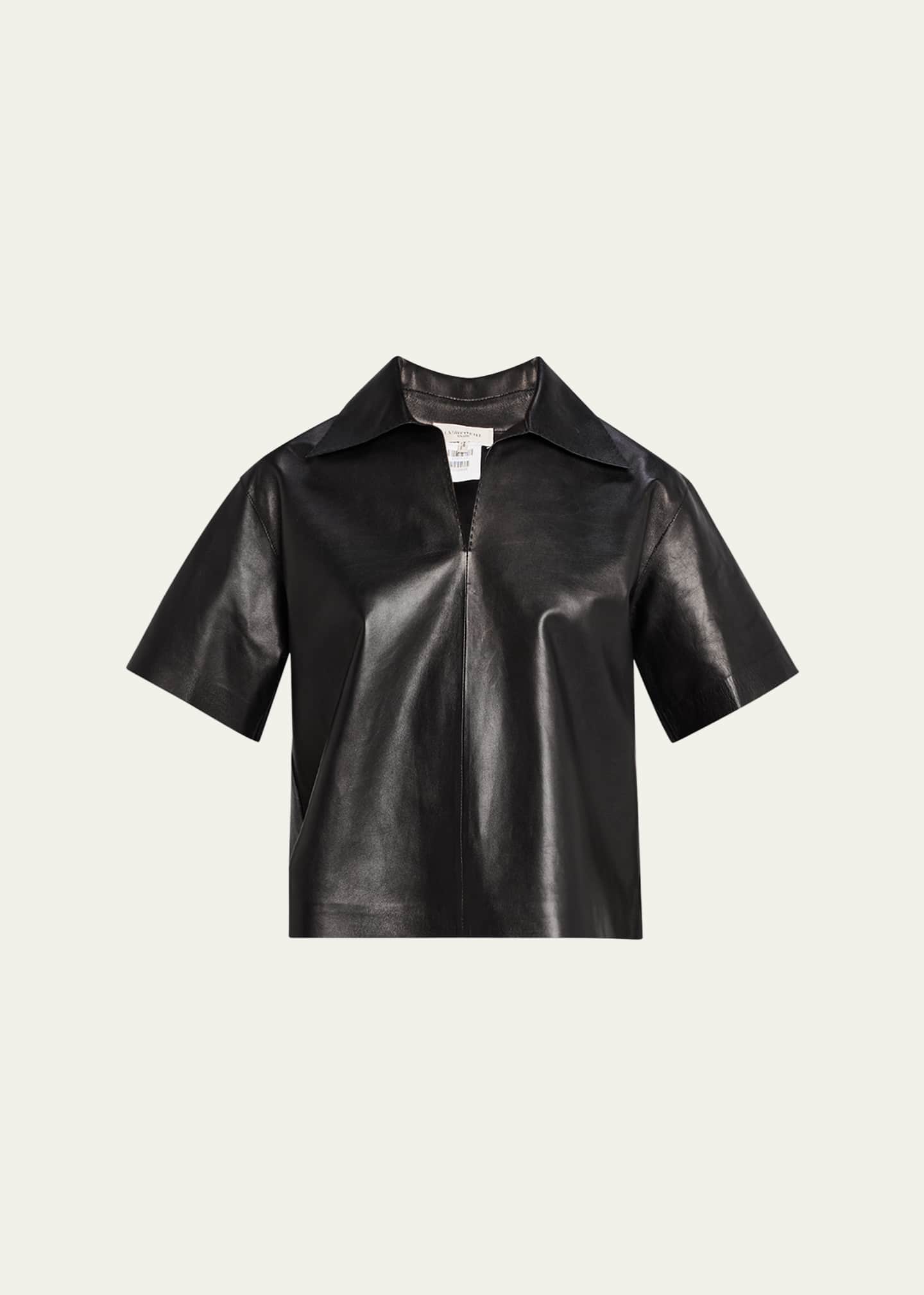 Lafayette 148 New York Short-Sleeve Leather Blouse Image 1 of 5