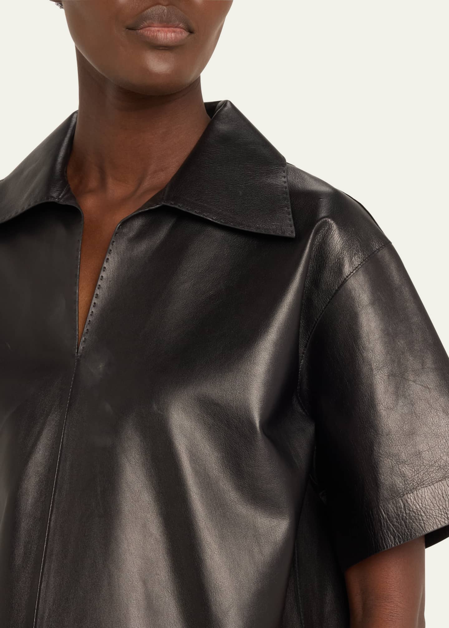 Lafayette 148 New York Short-Sleeve Leather Blouse Image 5 of 5