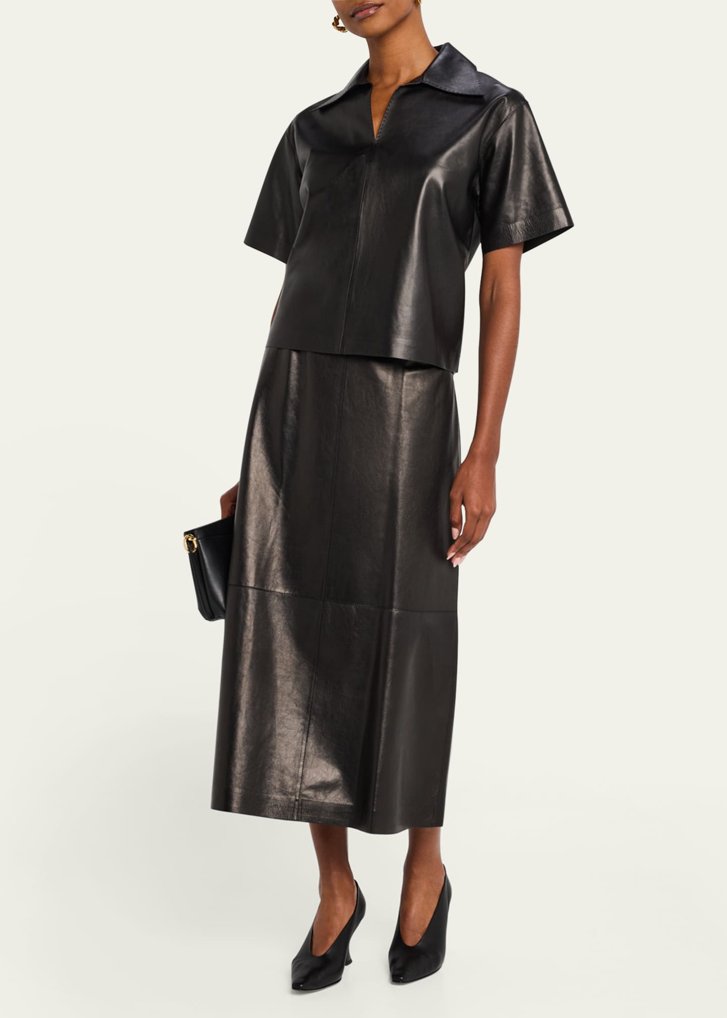 Lafayette 148 New York A-Line Leather Midi Skirt Image 2 of 5