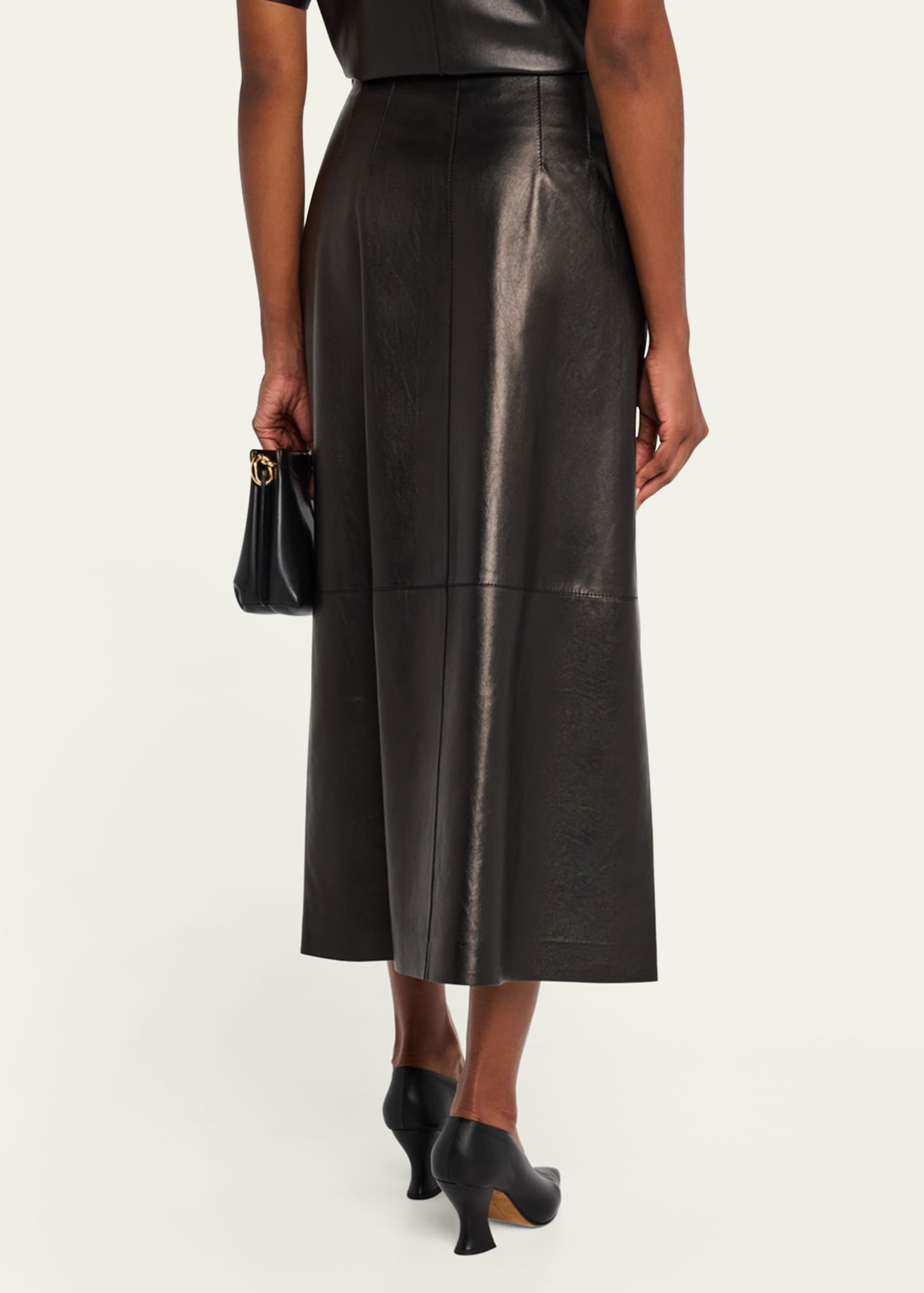 Lafayette 148 New York A-Line Leather Midi Skirt Image 3 of 5