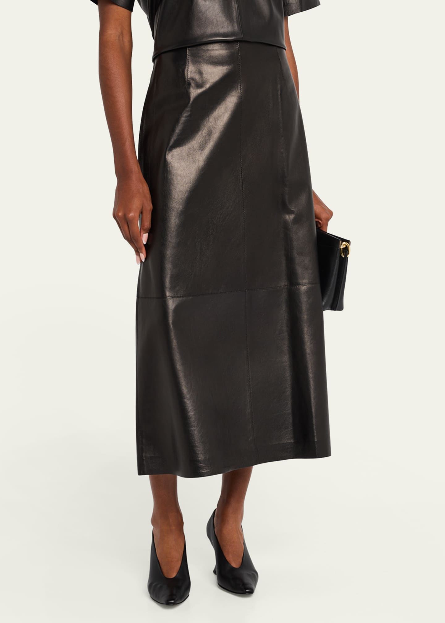 Lafayette 148 New York A-Line Leather Midi Skirt Image 4 of 5